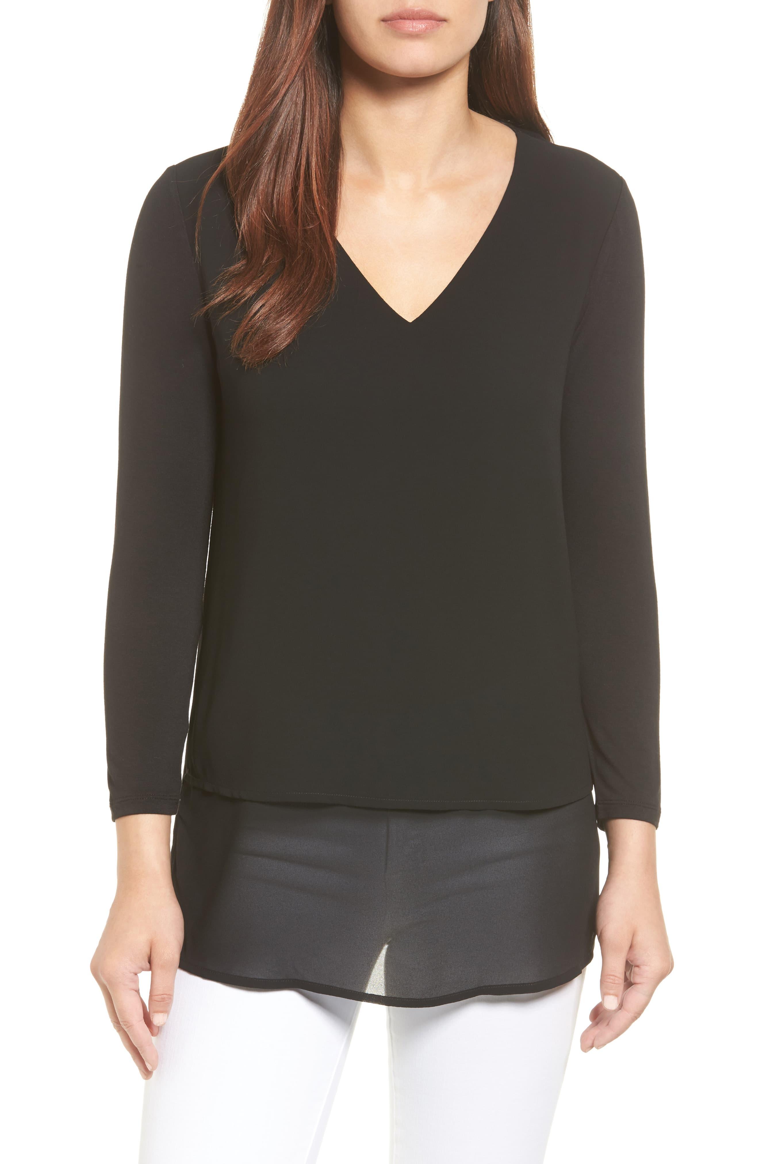MICHAEL Michael Kors Mixed Media Vneck Top in Black Save 65 Lyst