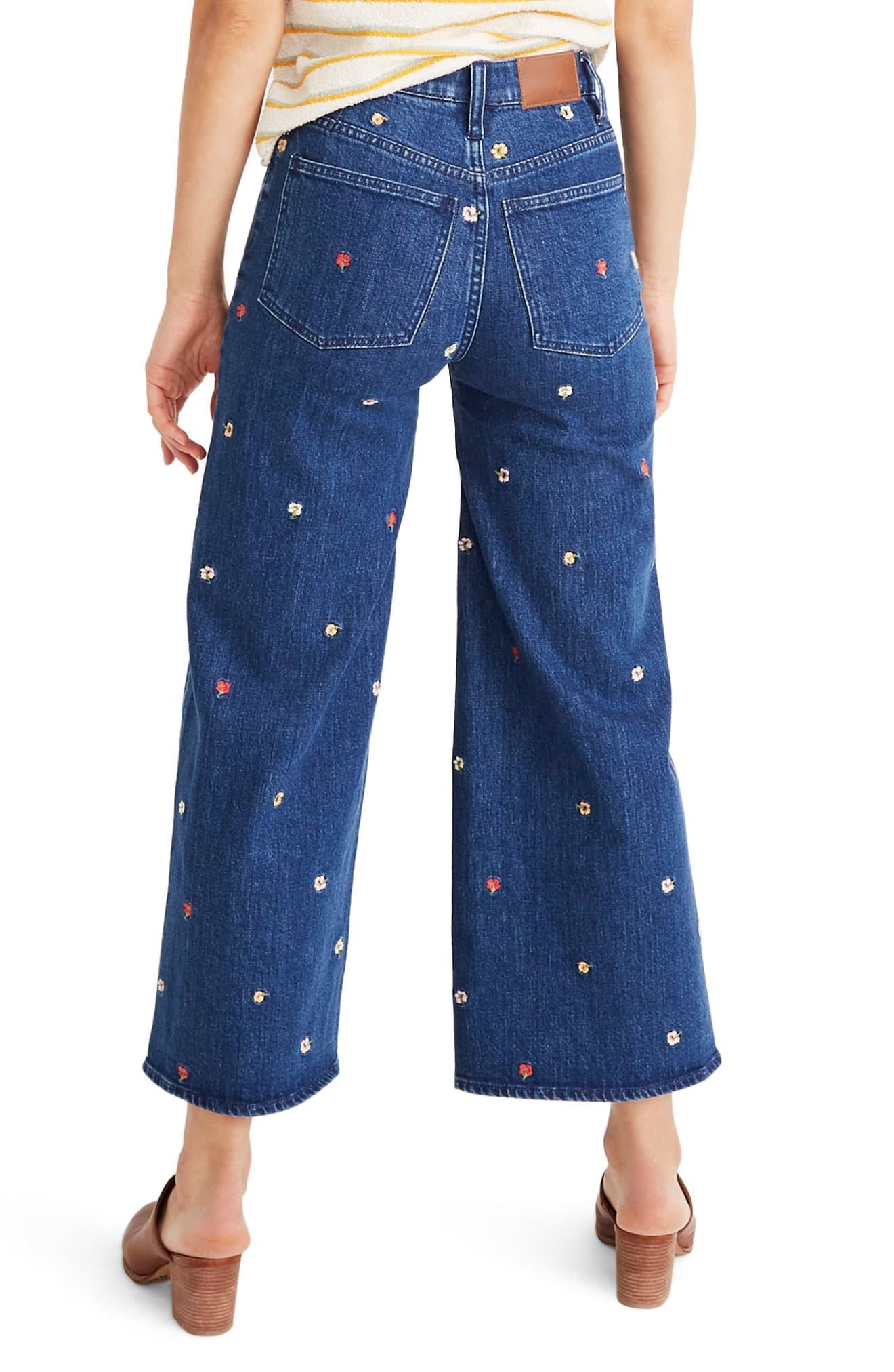 Madewell Denim Confetti Floral Embroidered Crop Wide Leg Jeans in Blue Lyst