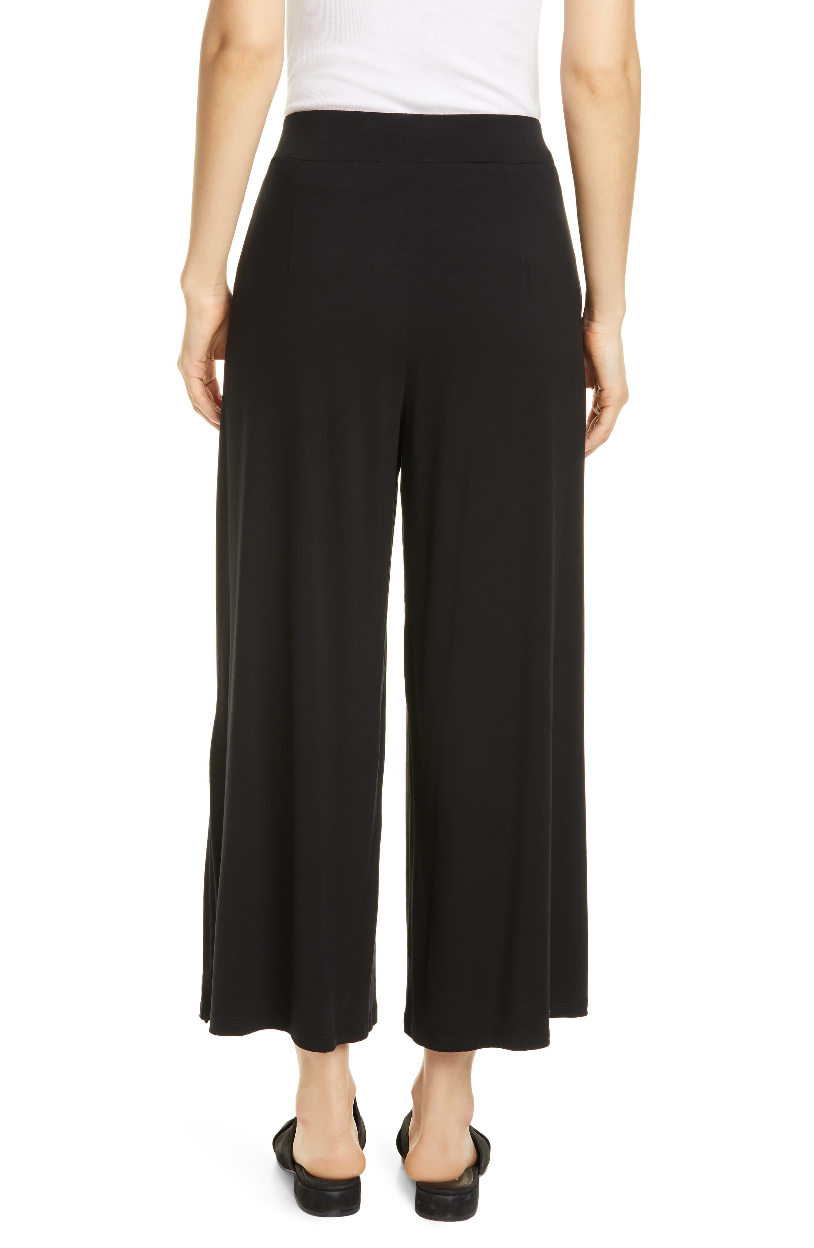 Eileen Fisher Side Slit Wide Leg Ankle Pants in Black - Lyst