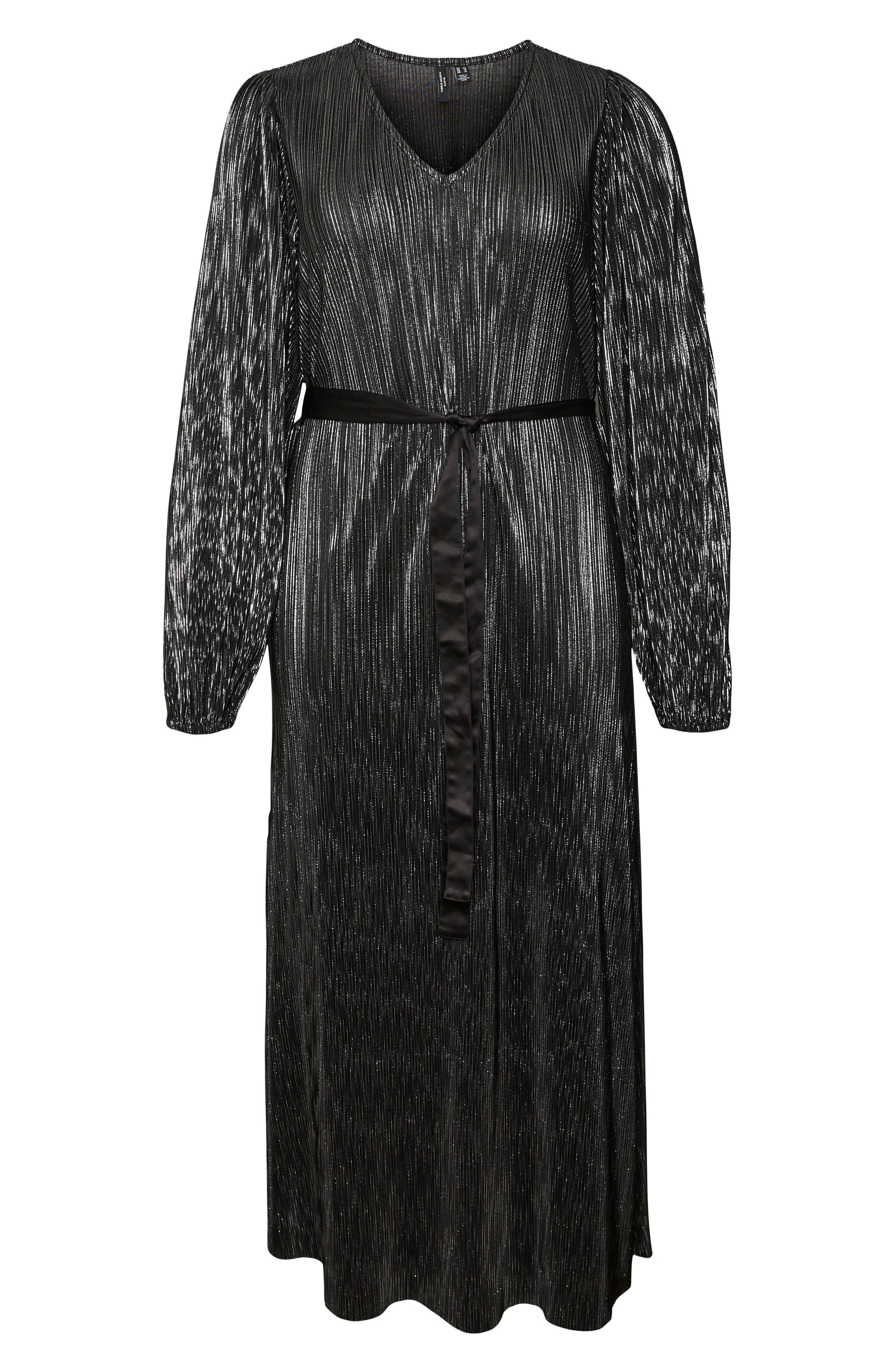 Vero Moda Curve Cella Metallic Long Sleeve Midi Dress in Black | Lyst