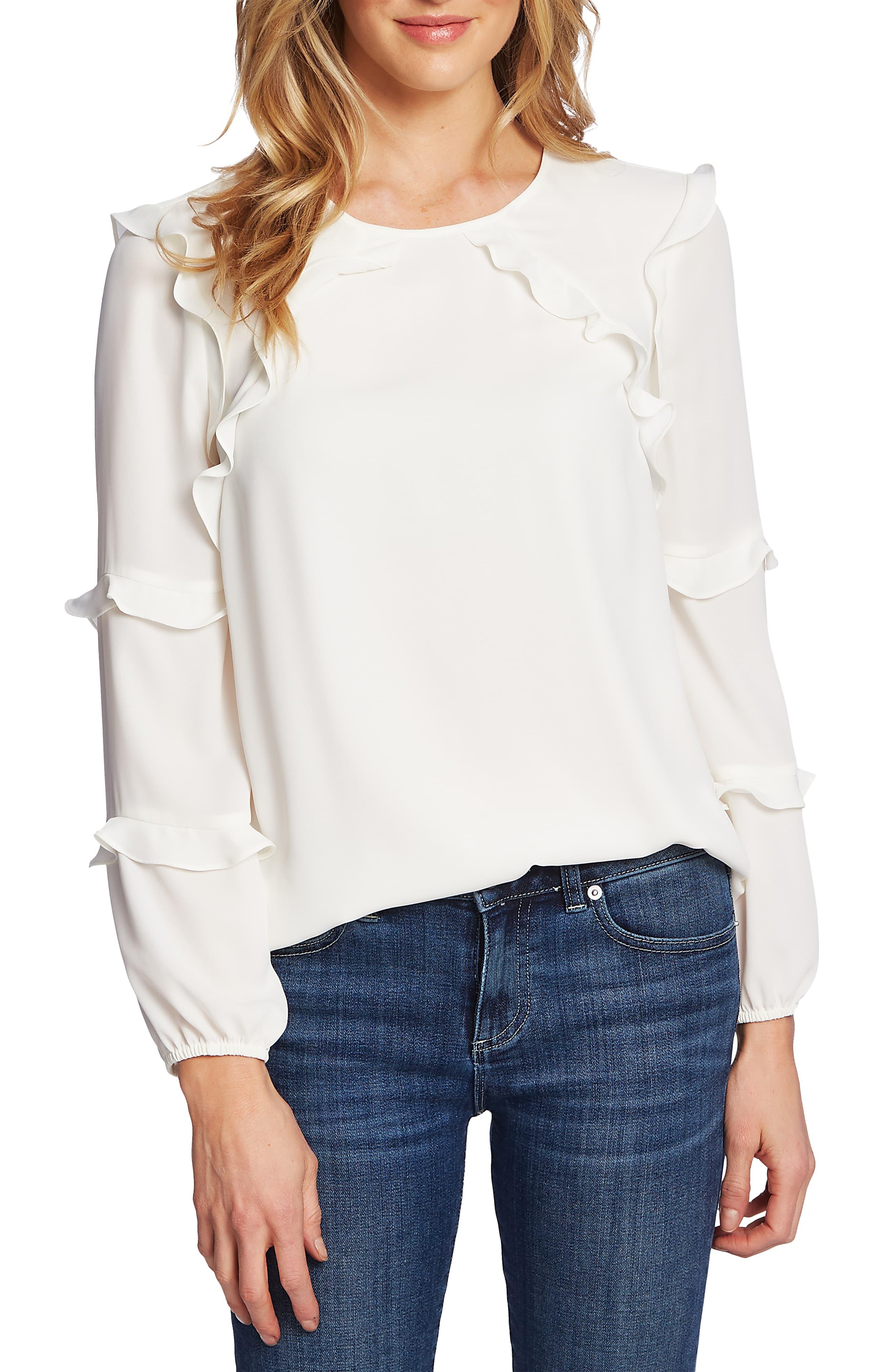 Cece Tiered Ruffle Long Sleeve Blouse in Soft Ecru (White) Lyst