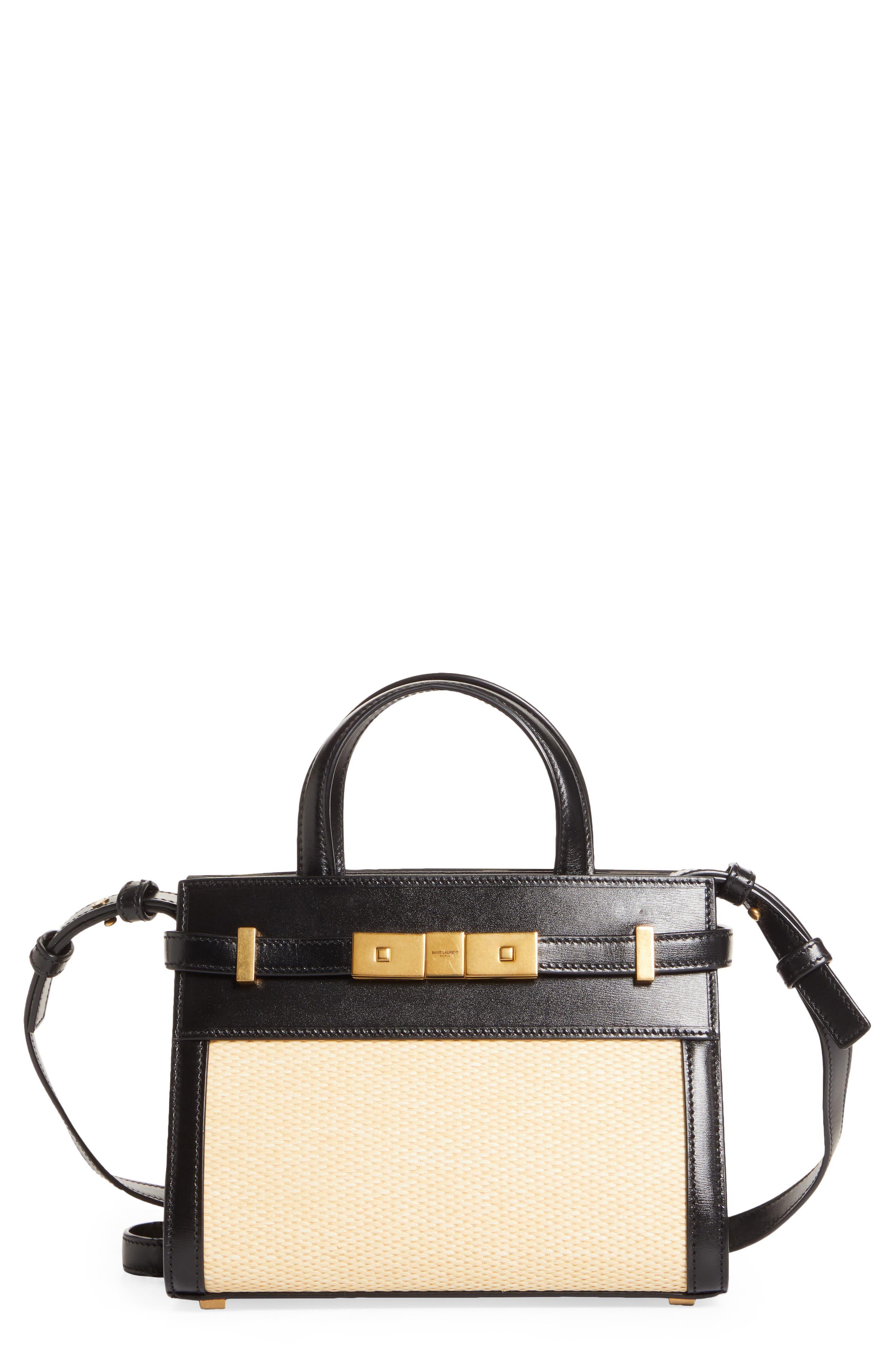 Saint Laurent Nano Manhattan Raffia & Leather Crossbody Bag in Black Lyst
