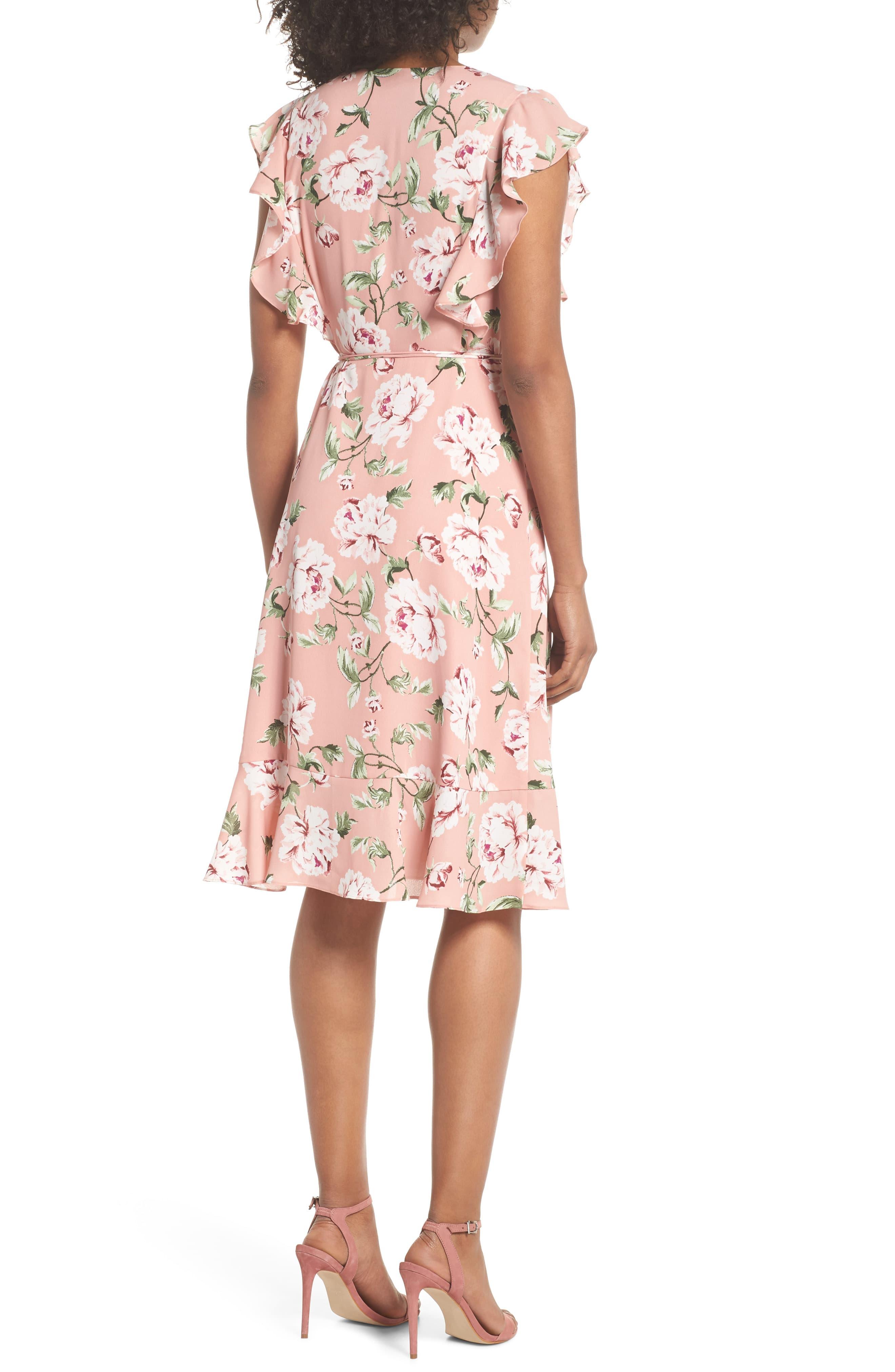 Charles Henry Ruffle Sleeve Floral Wrap Dress in Rose Floral (Pink) - Lyst