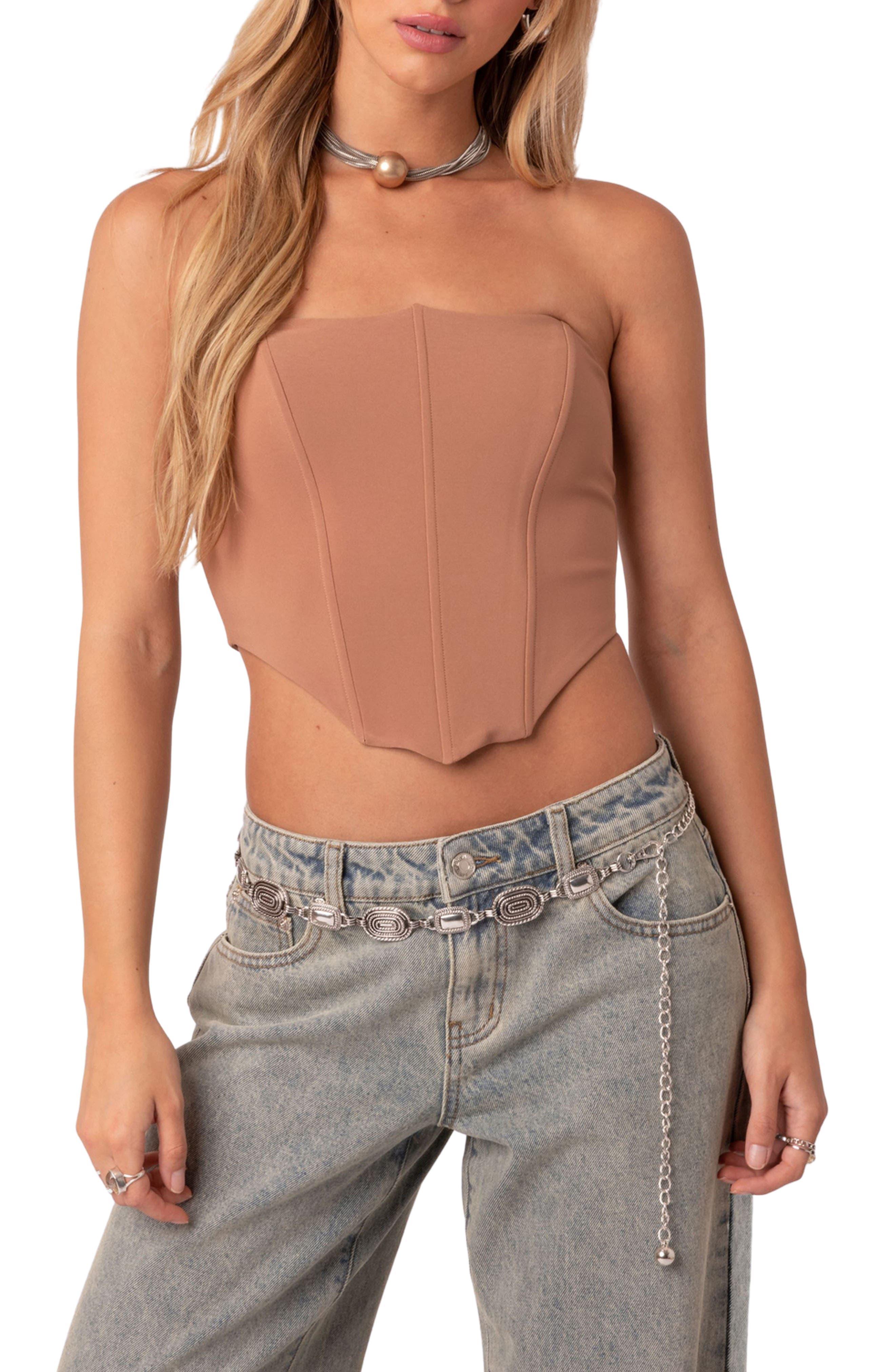 Edikted Delina Strapless Corset Top in Gray Lyst