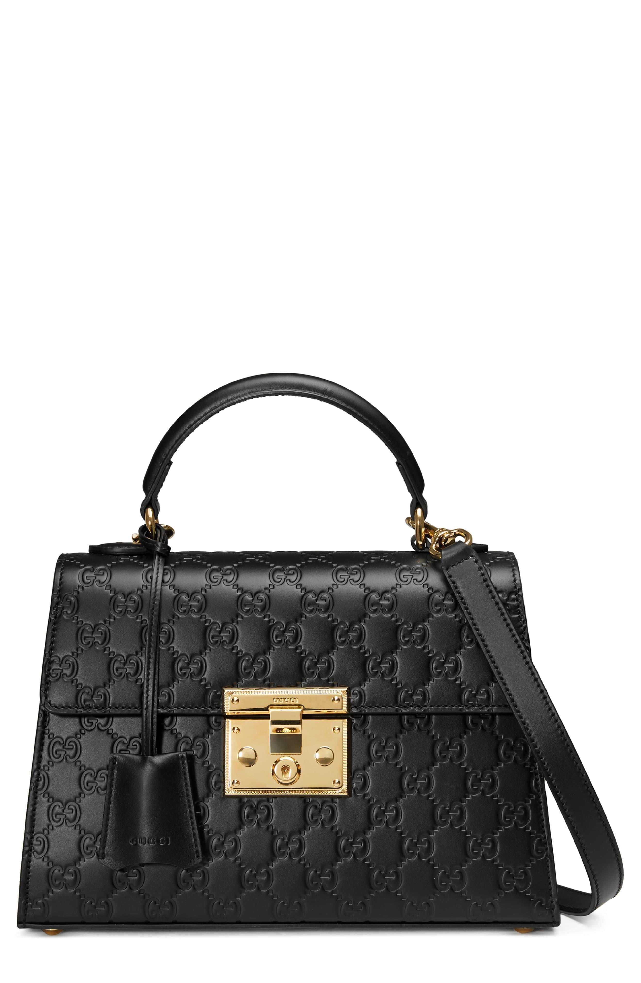 Gucci Small Padlock Top Handle Signature Leather Bag in Nero (Black) - Lyst