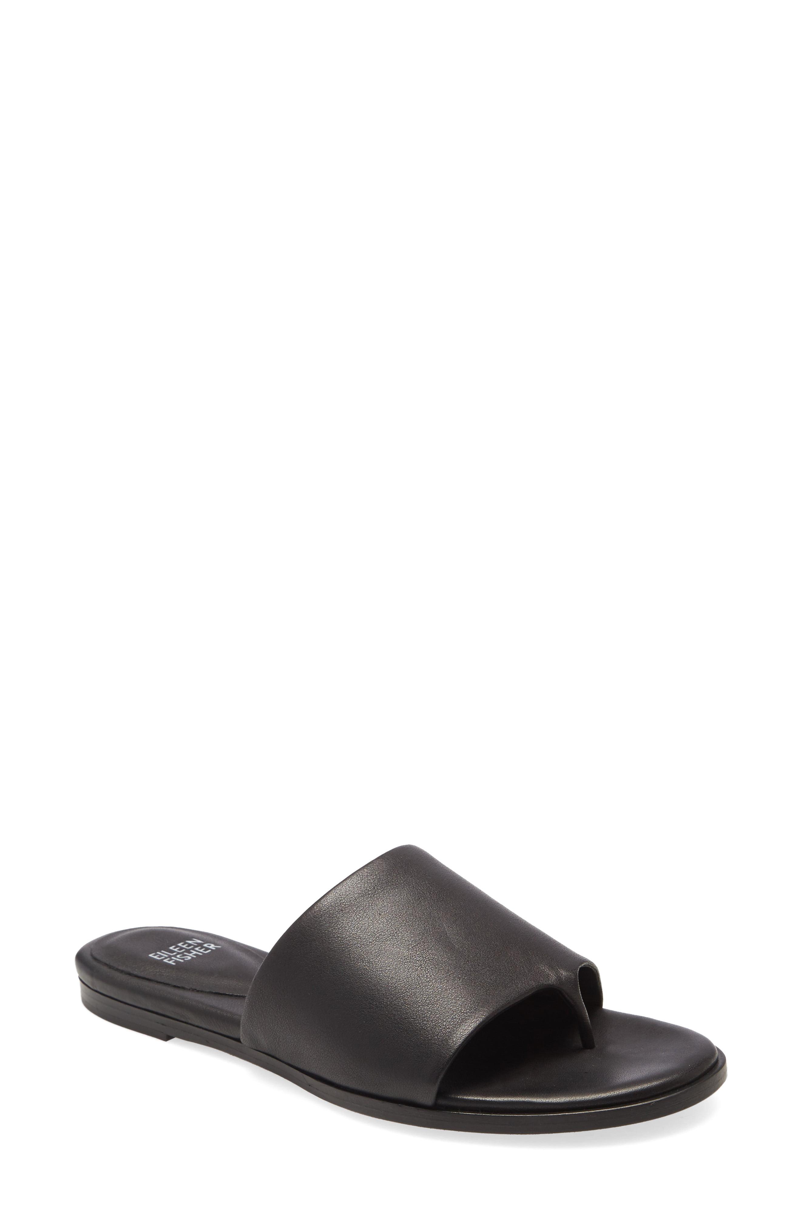 Eileen Fisher Leather Edge Slide Sandal in Black Leather (Black) - Lyst
