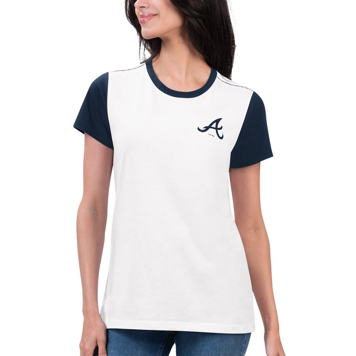 Women's G-III 4Her by Carl Banks White Atlanta Hawks MVP Raglan Hoodie Long Sleeve T-Shirt Size: Medium