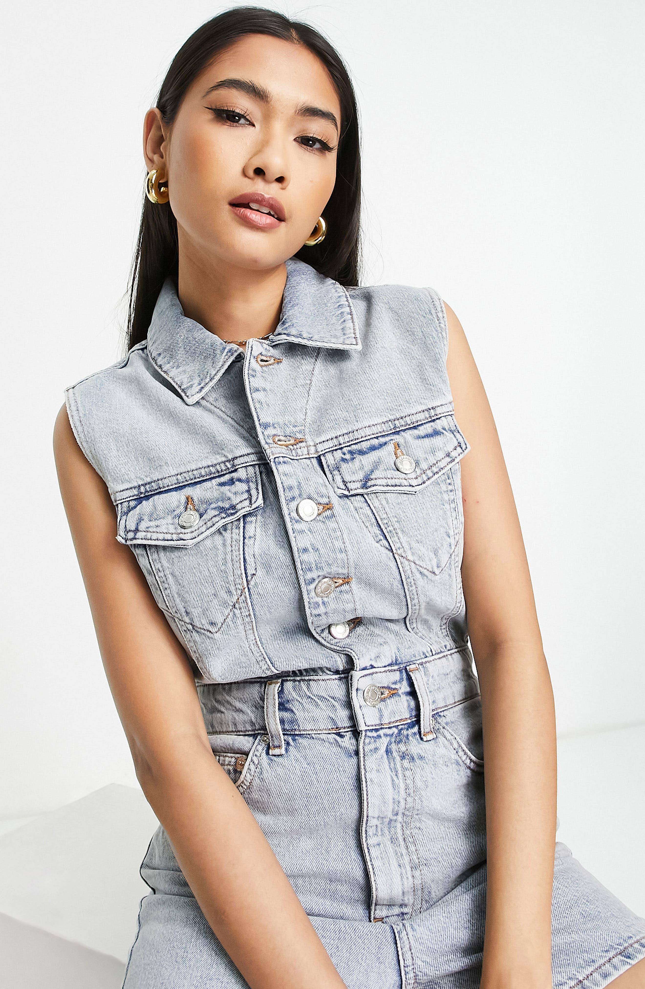 TOPSHOP Kort Denim Romper in Blue | Lyst