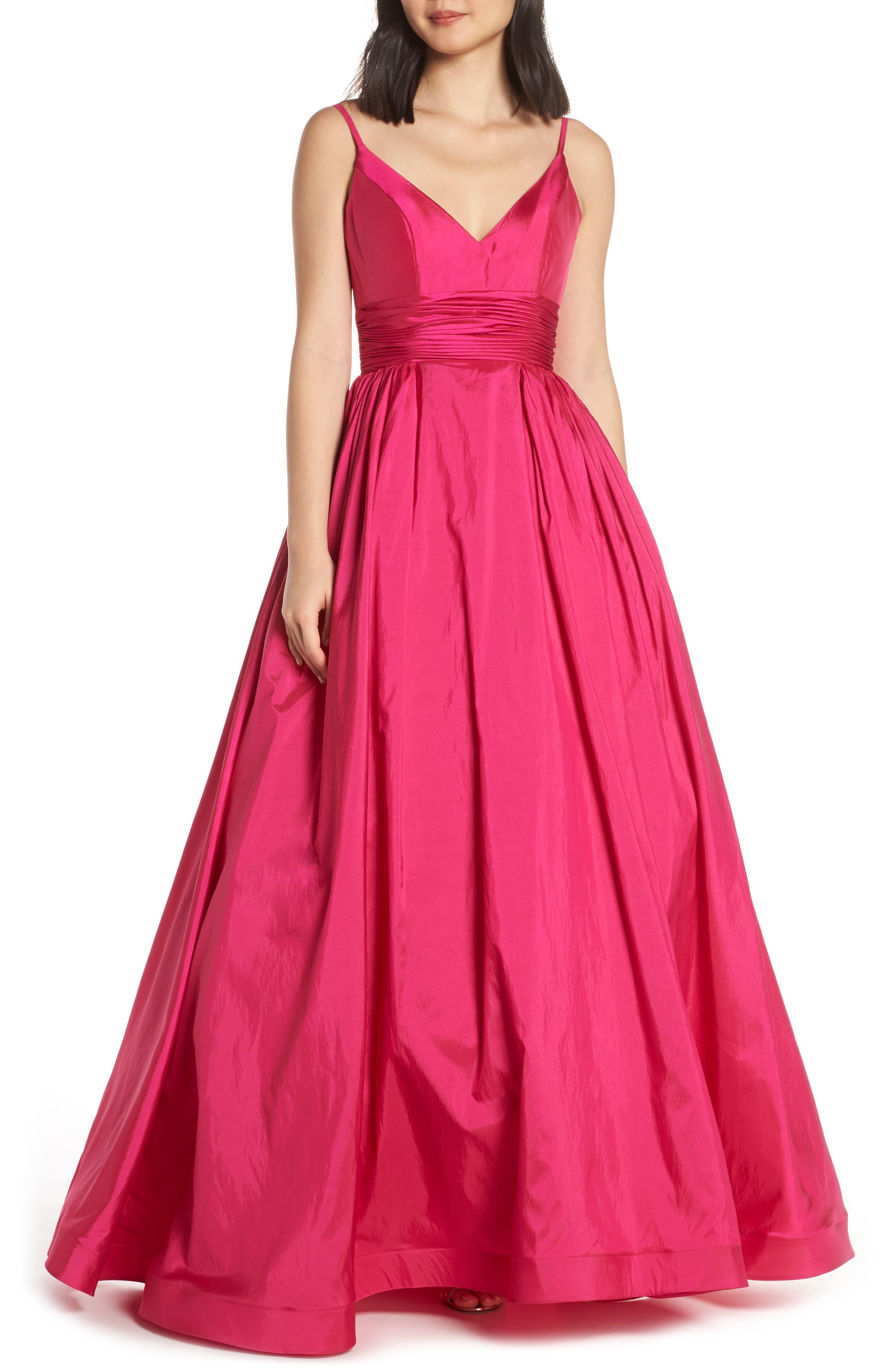 Mac Duggal V-neck Satin Evening Dress in Magenta (Pink) - Lyst