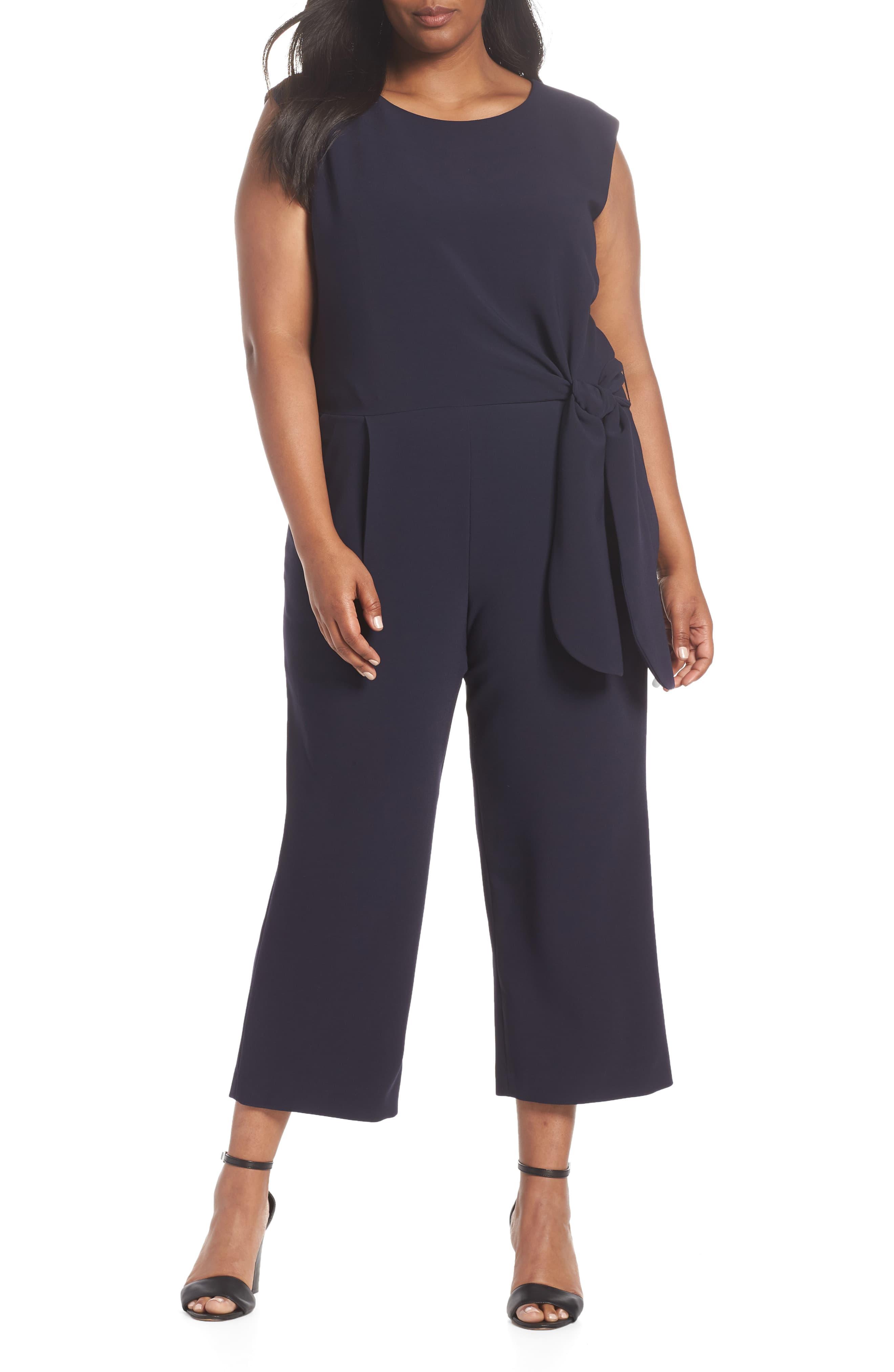 tahari tie waist crepe jumpsuit