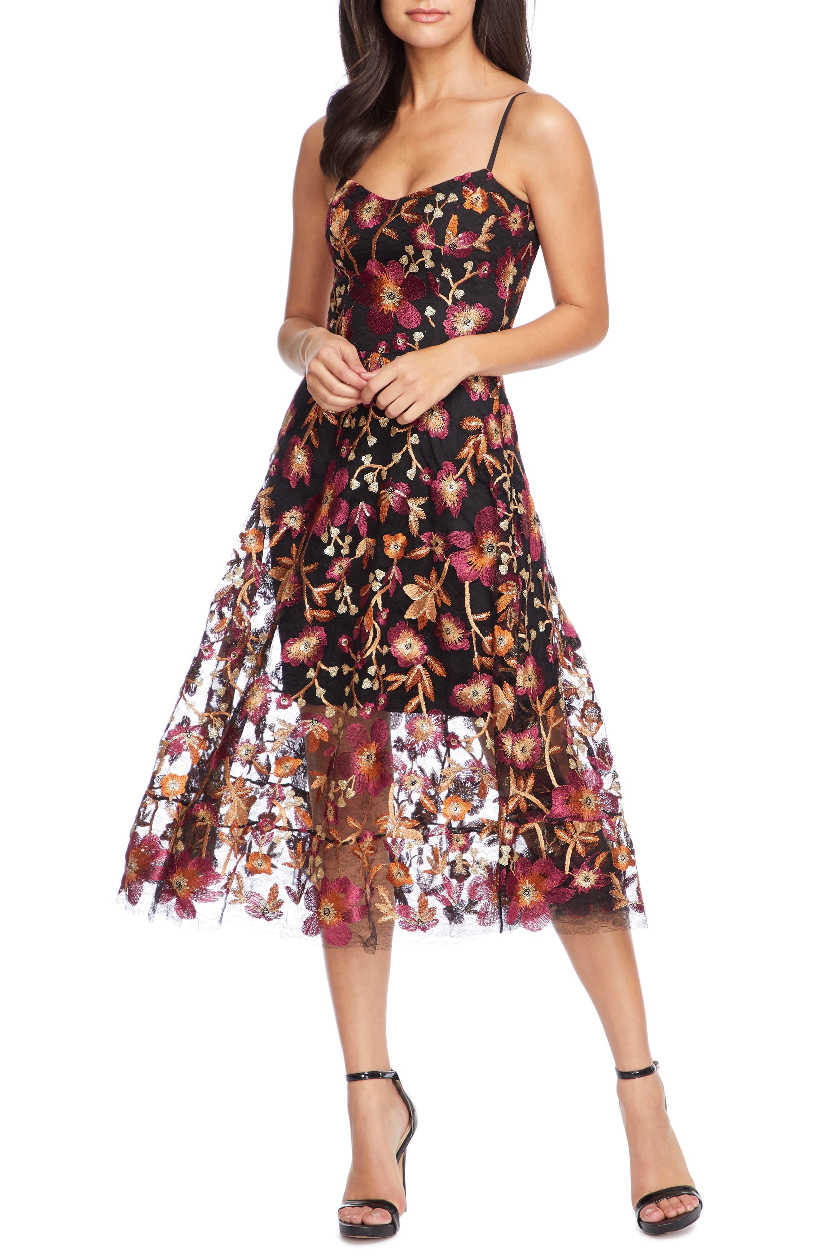 Dress the Population Uma Floral Embroidered Lace Dress in Black Lyst