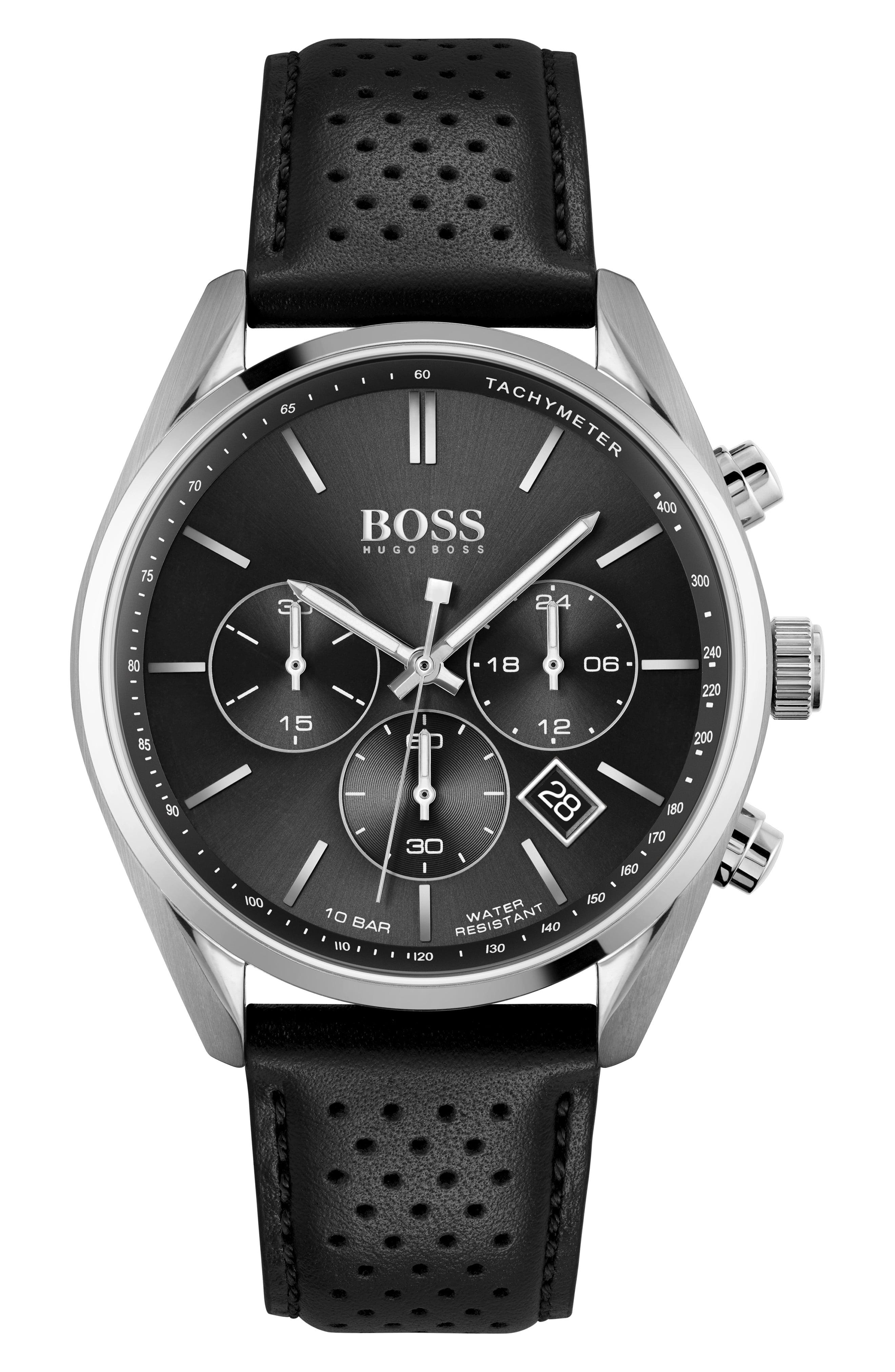 BOSS by Hugo Boss Champion Chronograph Leather Strap Watch in Silver ...