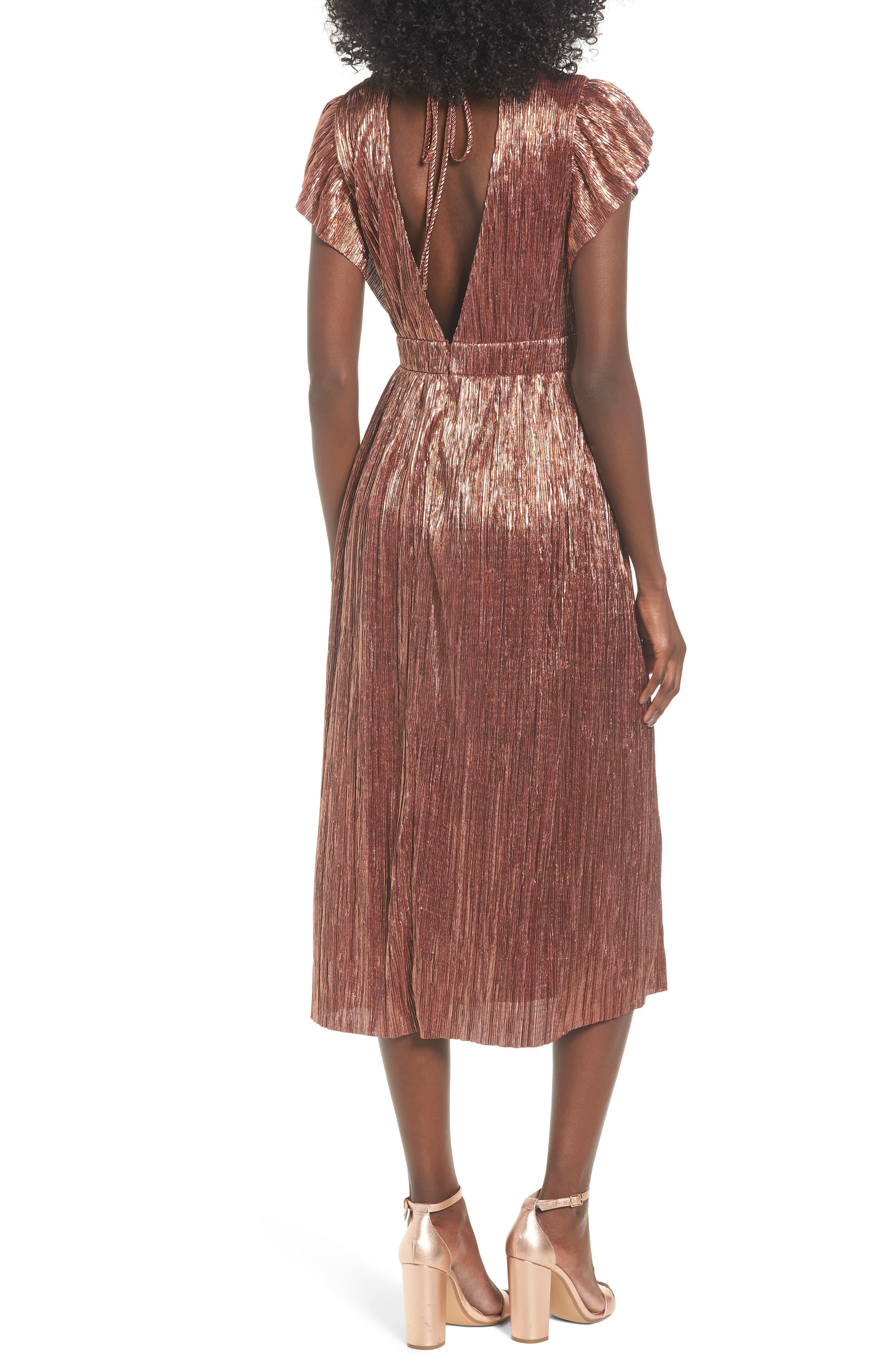 leith metallic open back midi dress