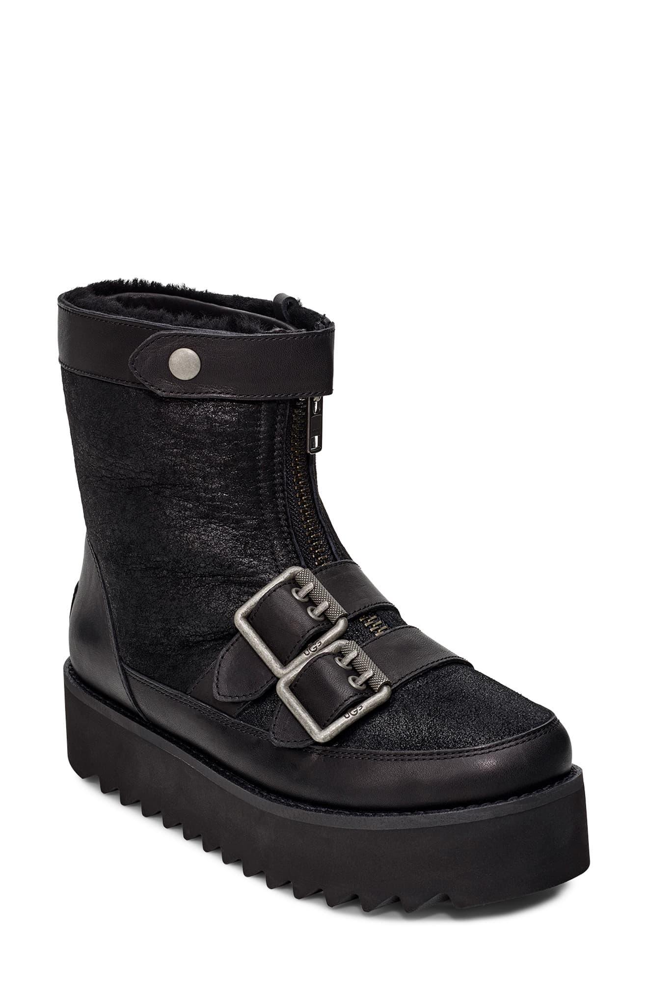 UGG Leather UGG Moto Punk Mini Boot in Black Suede (Black