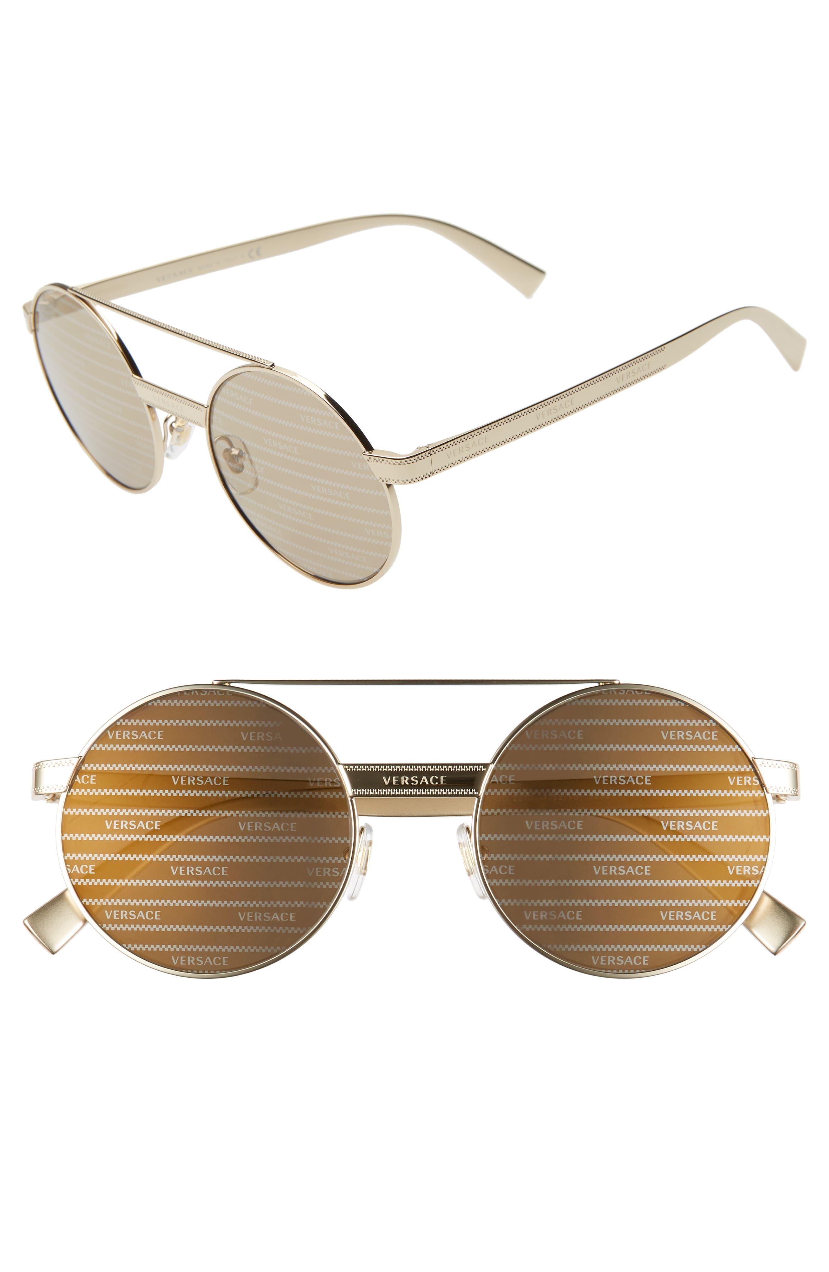 Versace 52mm Mirrored Round Sunglasses - Pale Gold in Metallic - Lyst