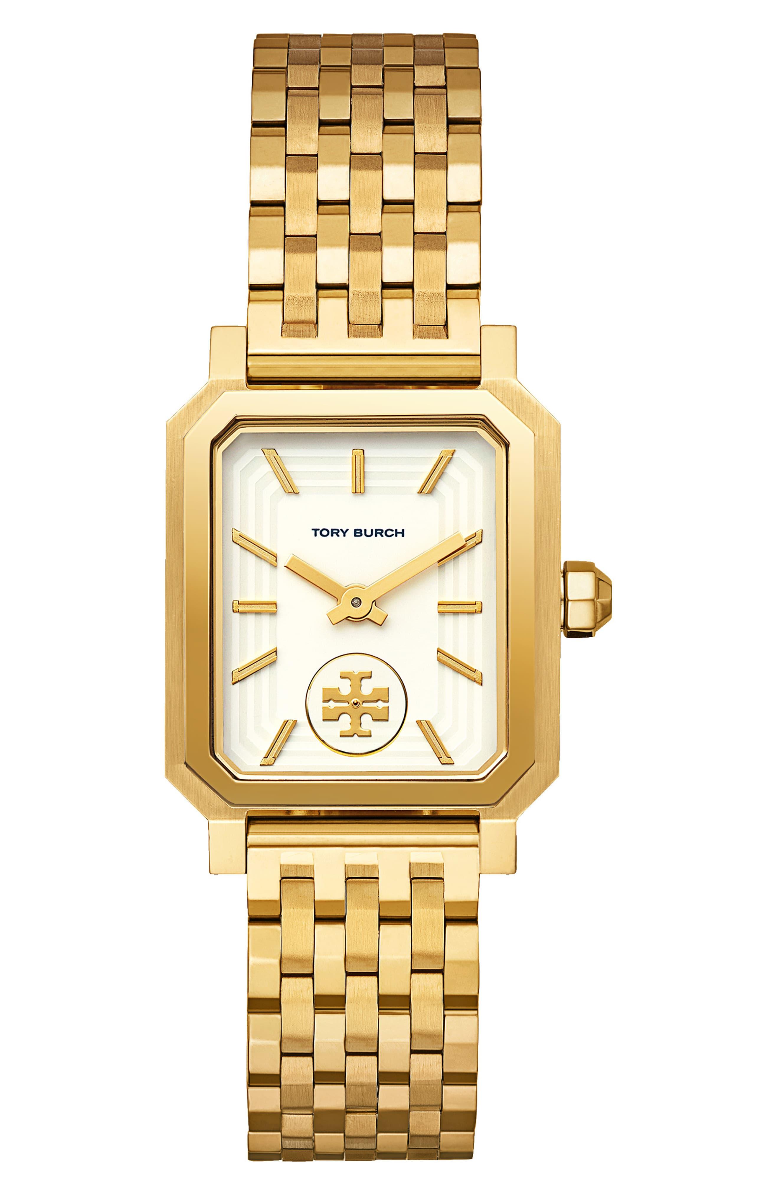 Tory Burch Robinson Mesh Bracelet Watch in Rose Gold/ White/ Rose Gold