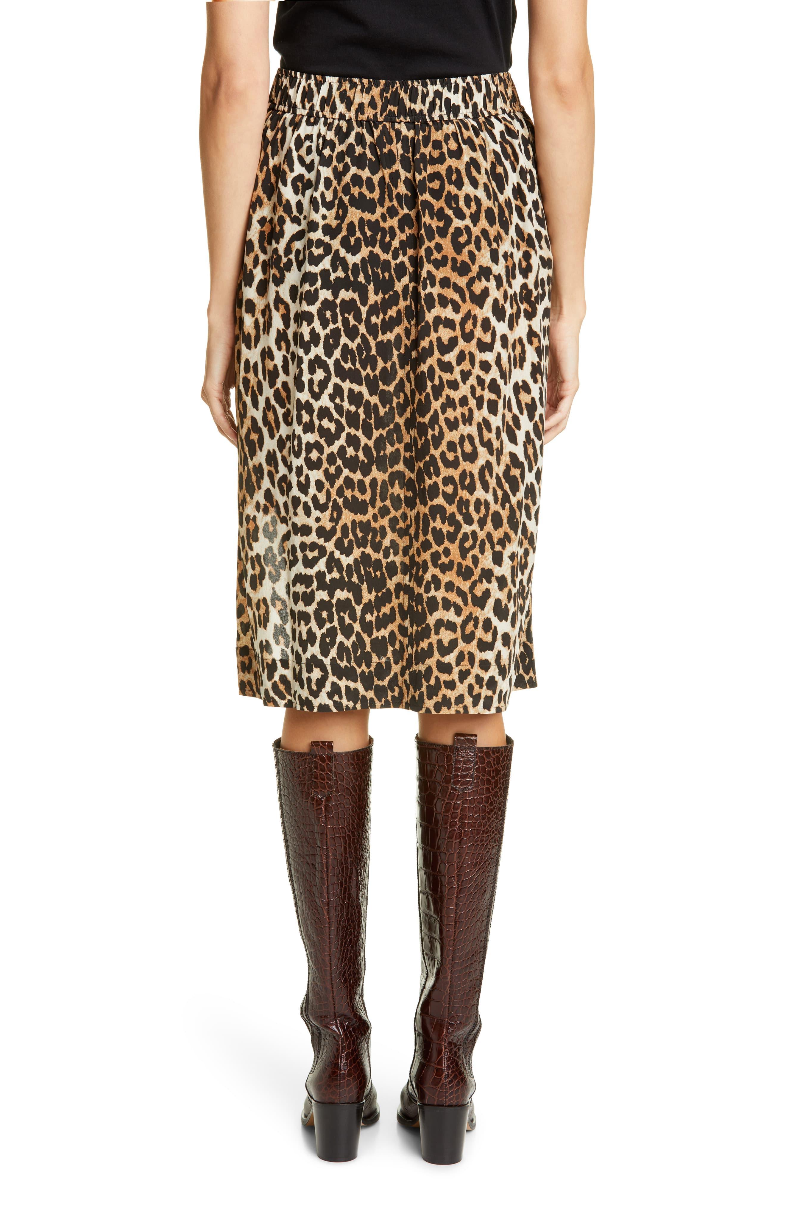 Ganni Leopard Print Skirt - Lyst