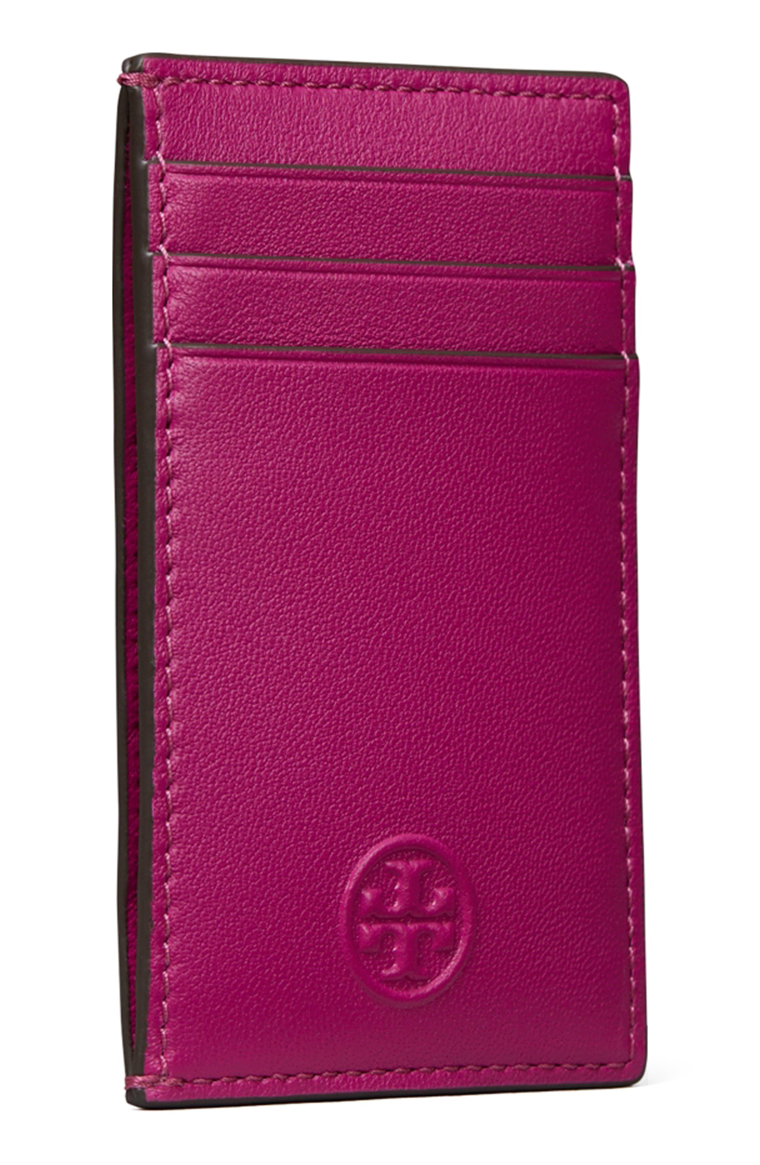 Tory Burch Fleming Soft Leather Card Case in Purple