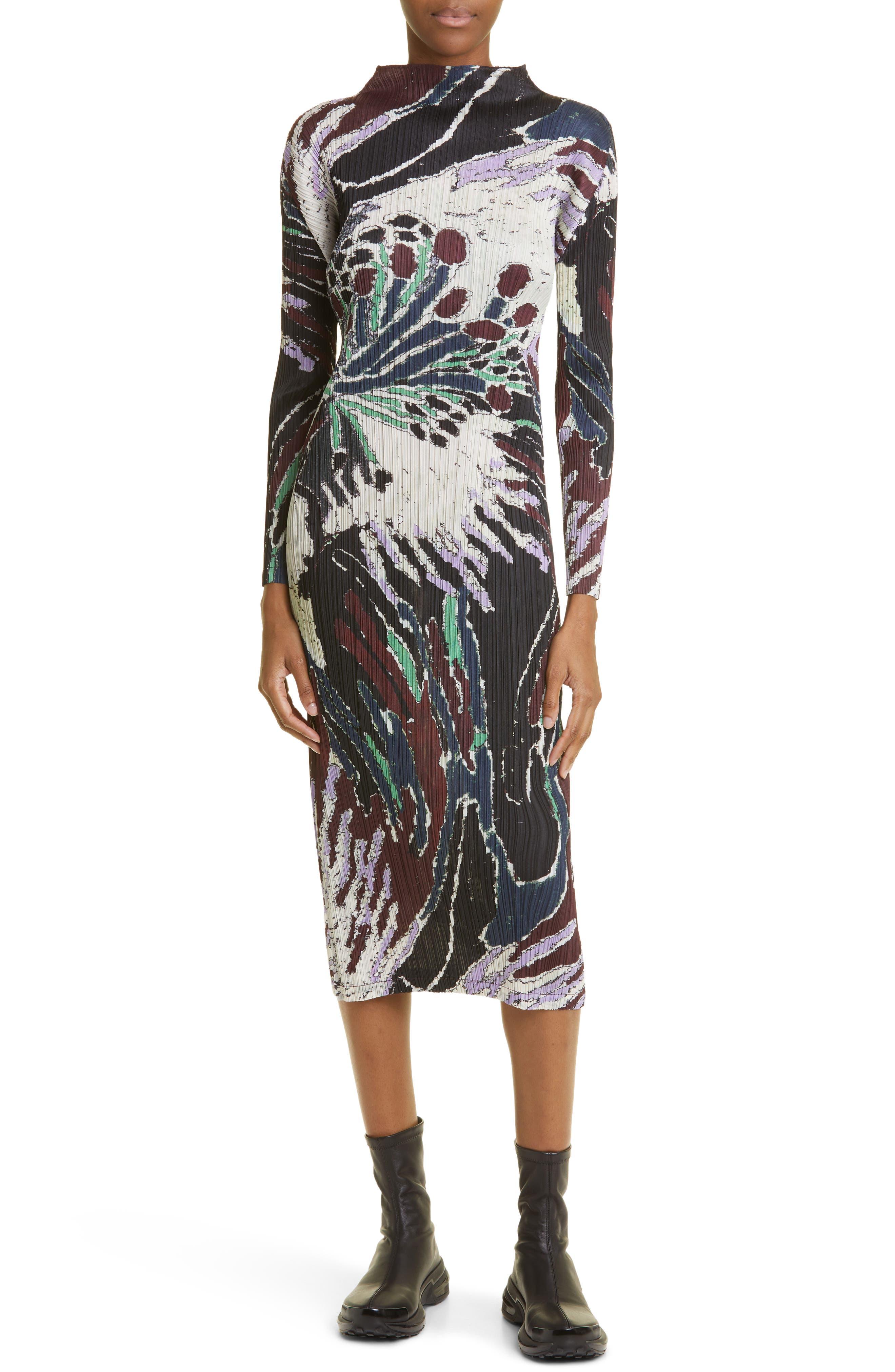 Pleats Please Issey Miyake Frosty Forest Print Pleated Long Sleeve