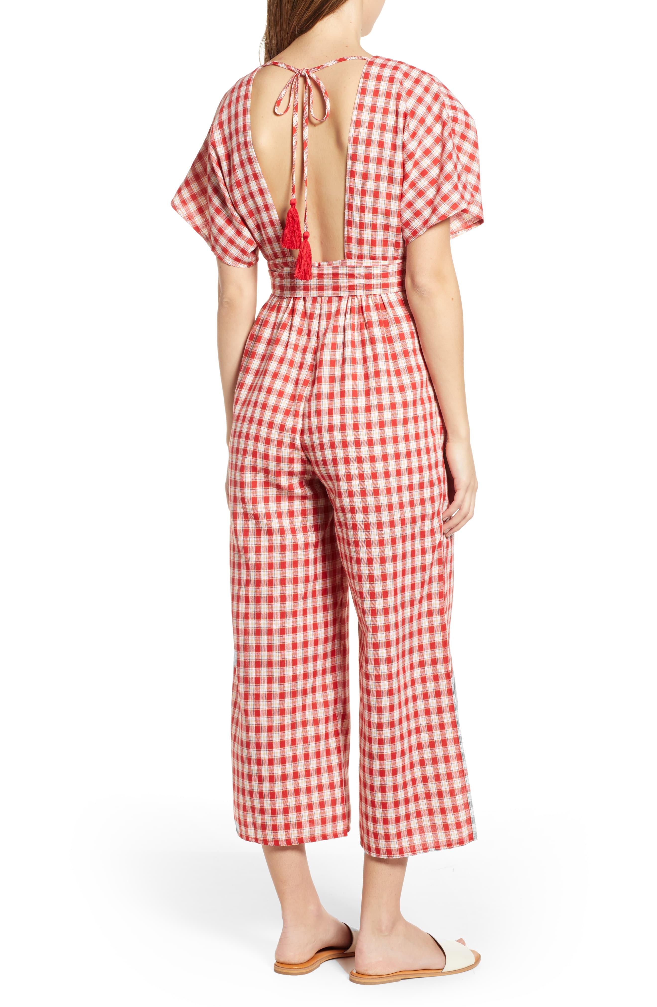 red gingham jumpsuit