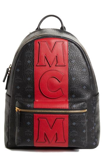 mcm backpack with red stripe