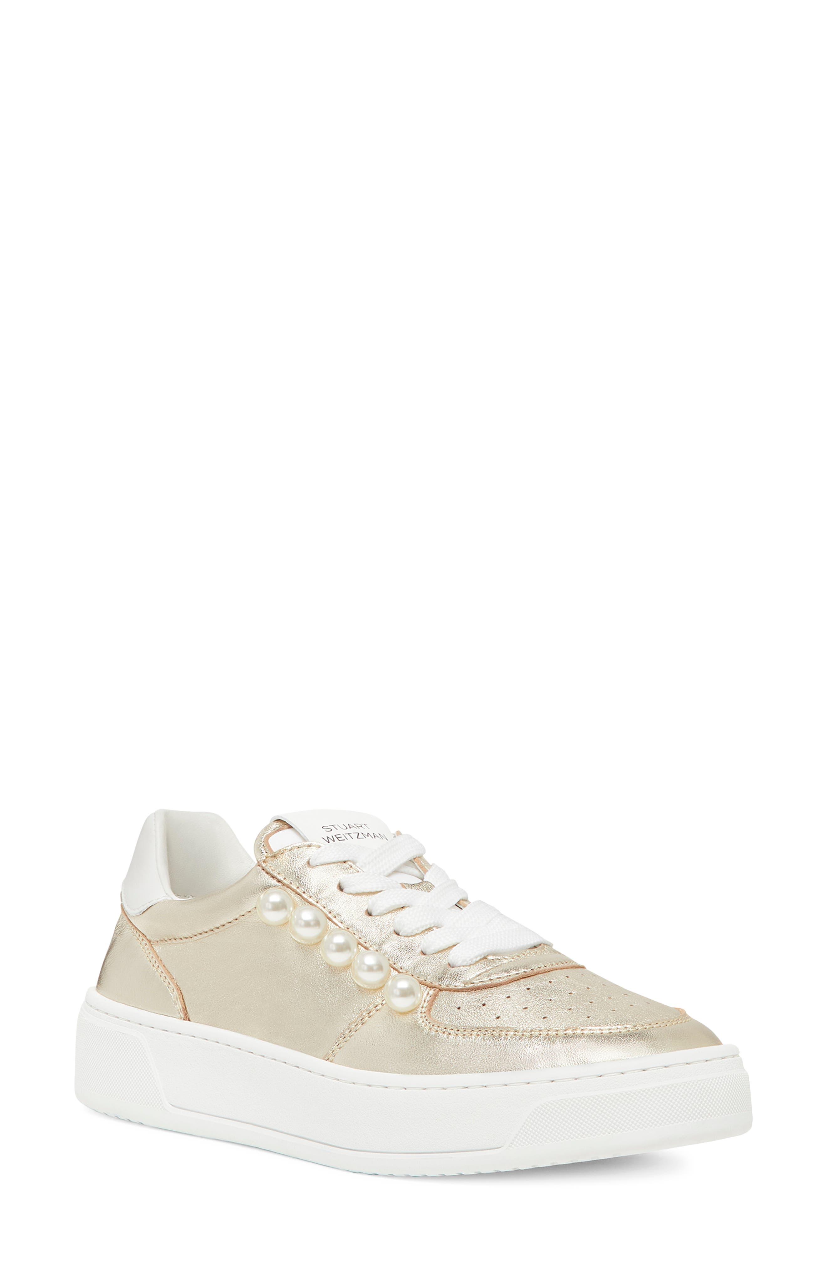 Stuart Weitzman Courtside Pearl Sneaker in White | Lyst