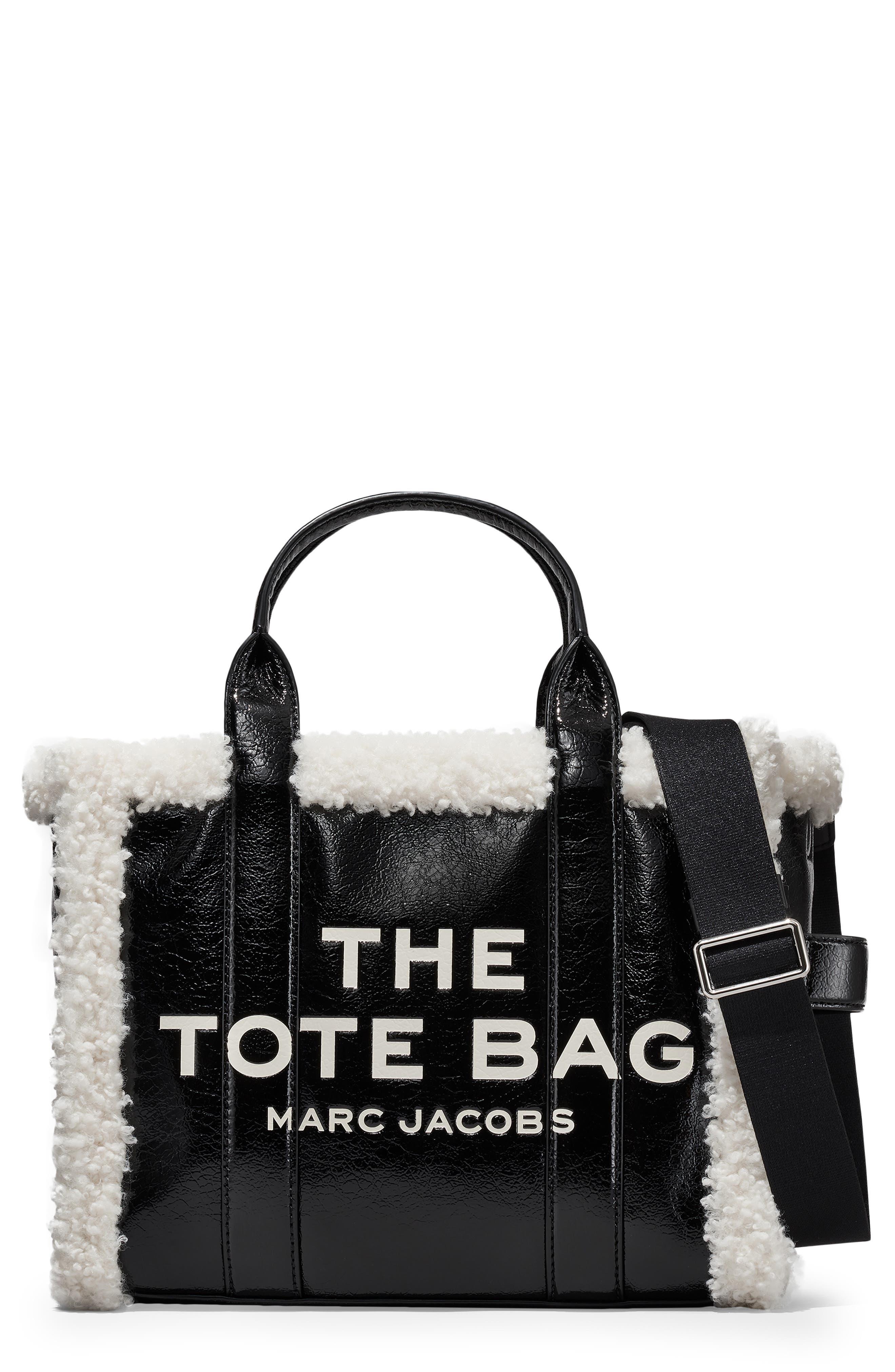 Marc Jacobs The Medium Traveler Faux Shearling Trim Tote in Black | Lyst