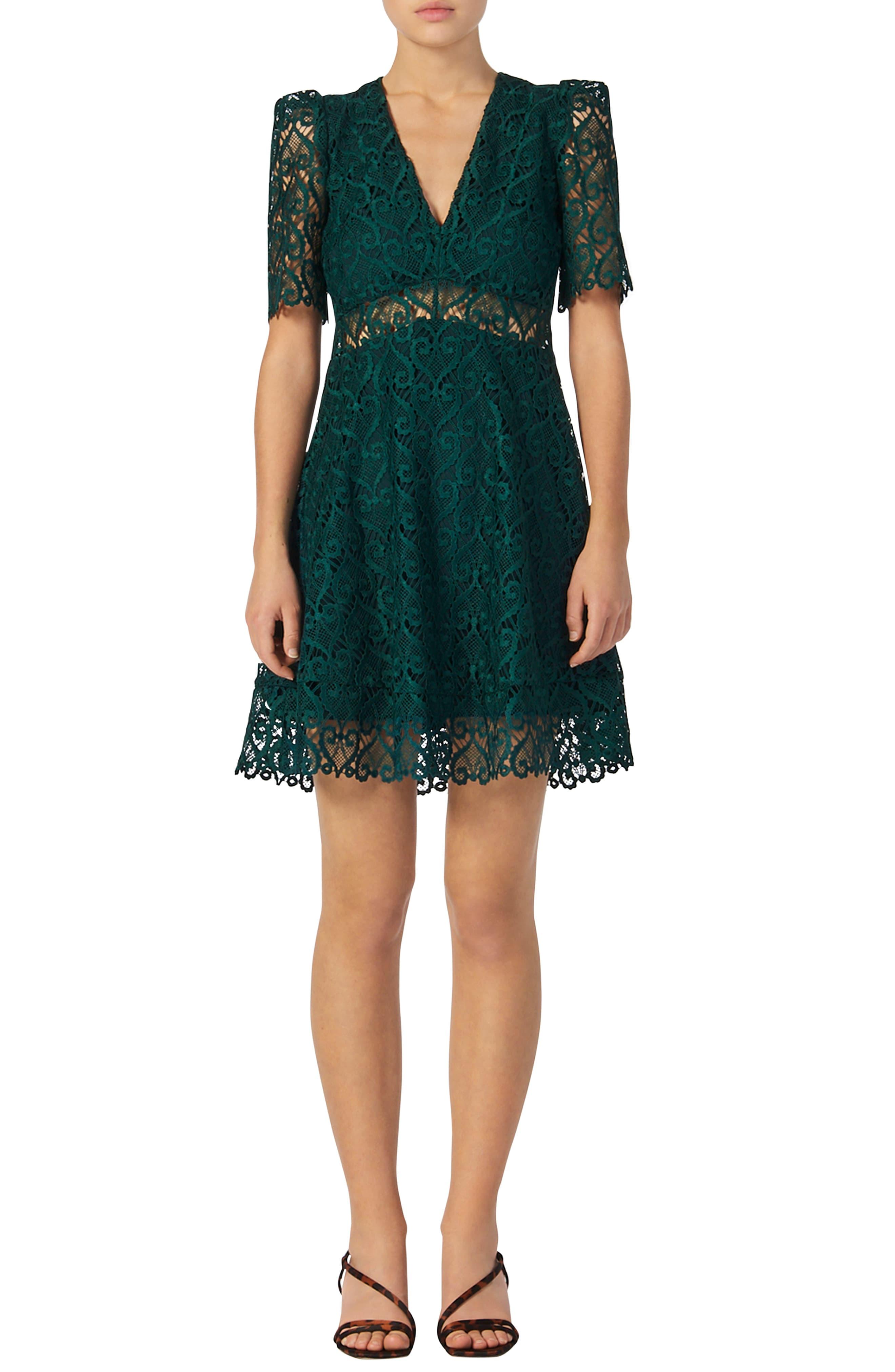 Sandro V-neck Lace Short Dress in Green | Lyst