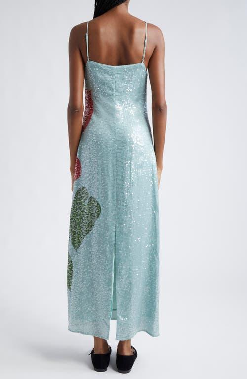farm rio sequin flower dress Farm Rio Sequin Blue Anthurium Flowers Midi Slip Dress