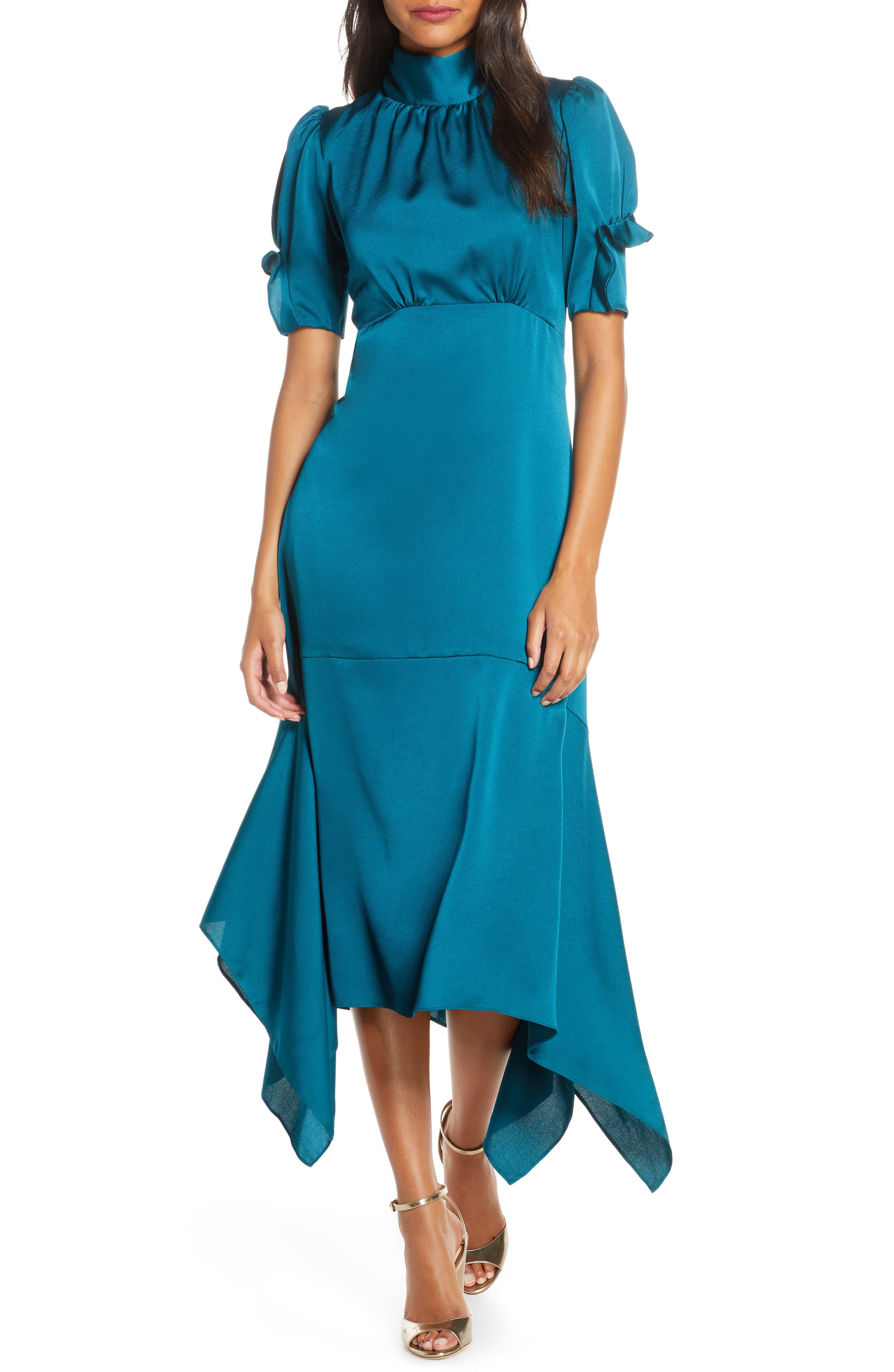Eliza J Asymmetrical Hem Ruffle Dress in Blue | Lyst