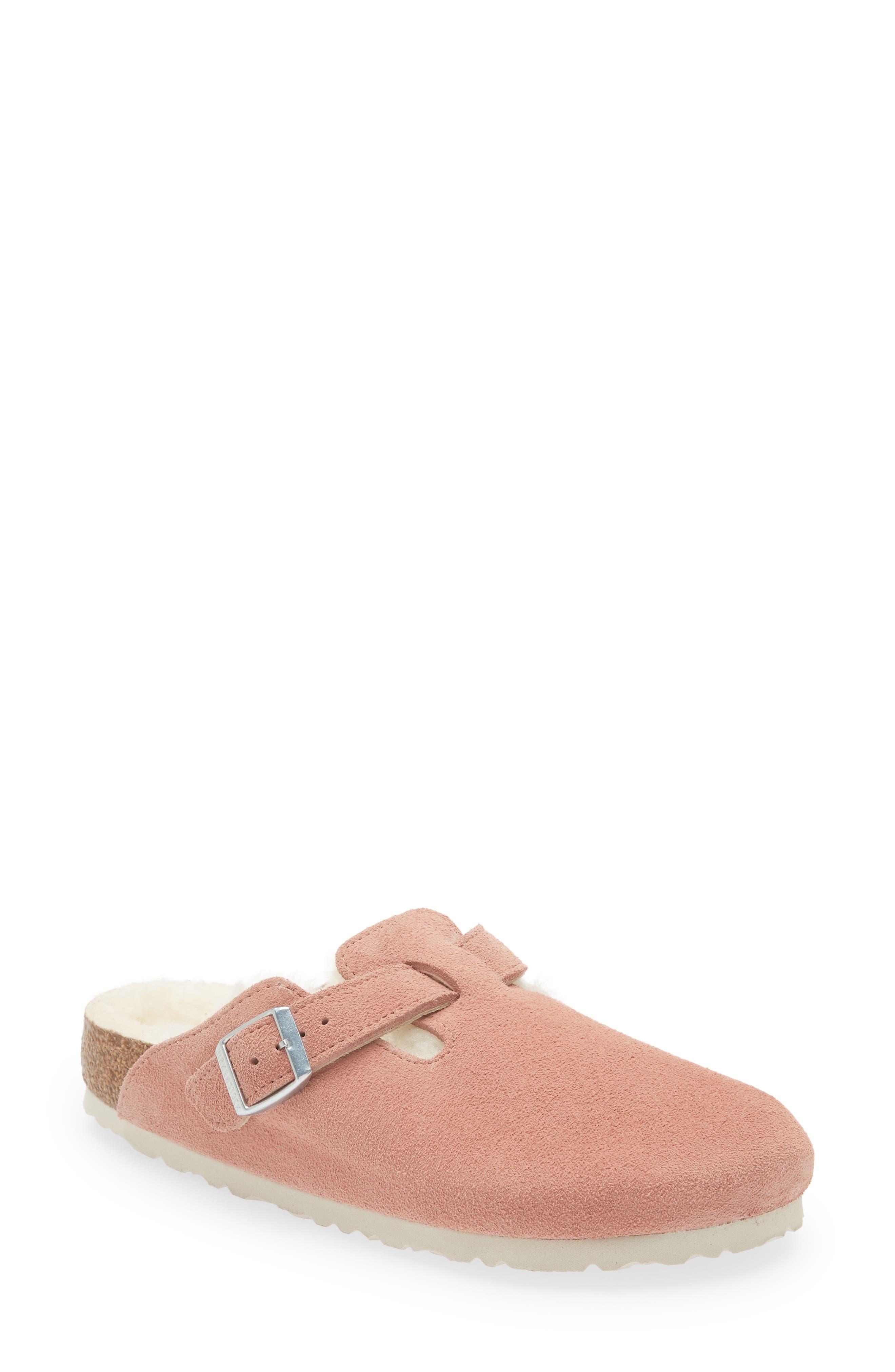 Birkenstock Boston Genuine Shearling Lined Clog in Pink | Lyst