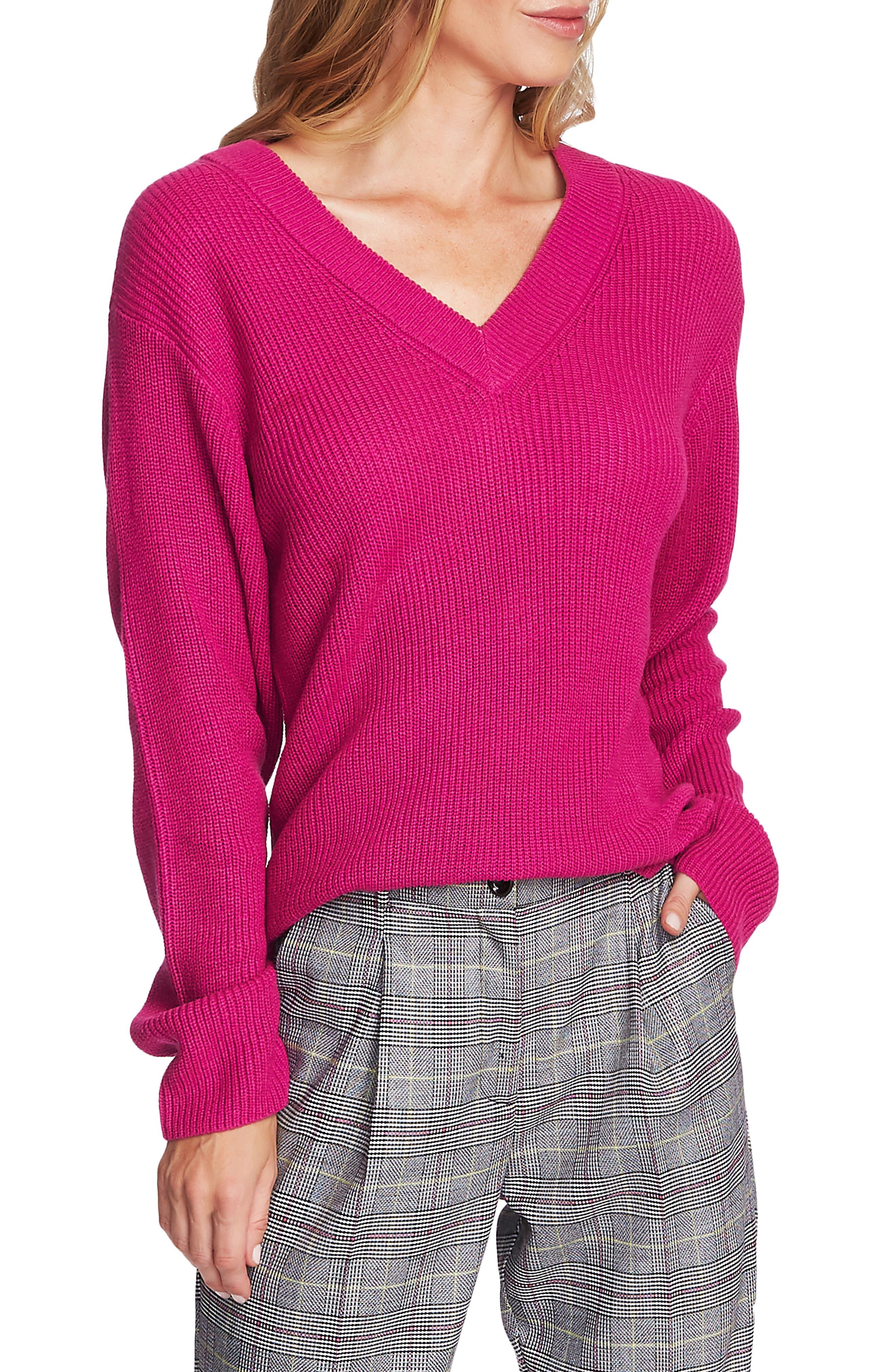 Vince Camuto Ribbed V-neck Sweater in Pink - Save 40% - Lyst