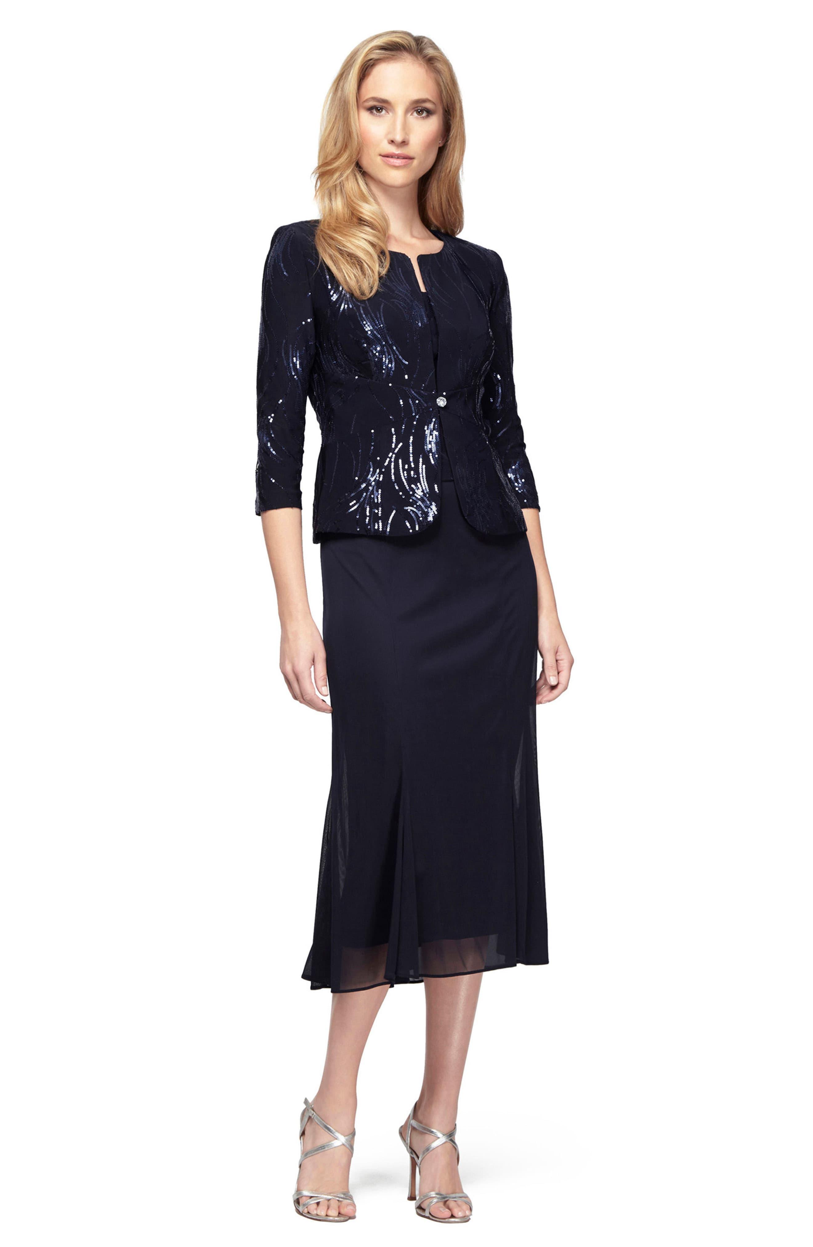 Alex Evenings Sequin Midi Dress With Jacket in Navy (Blue) - Lyst