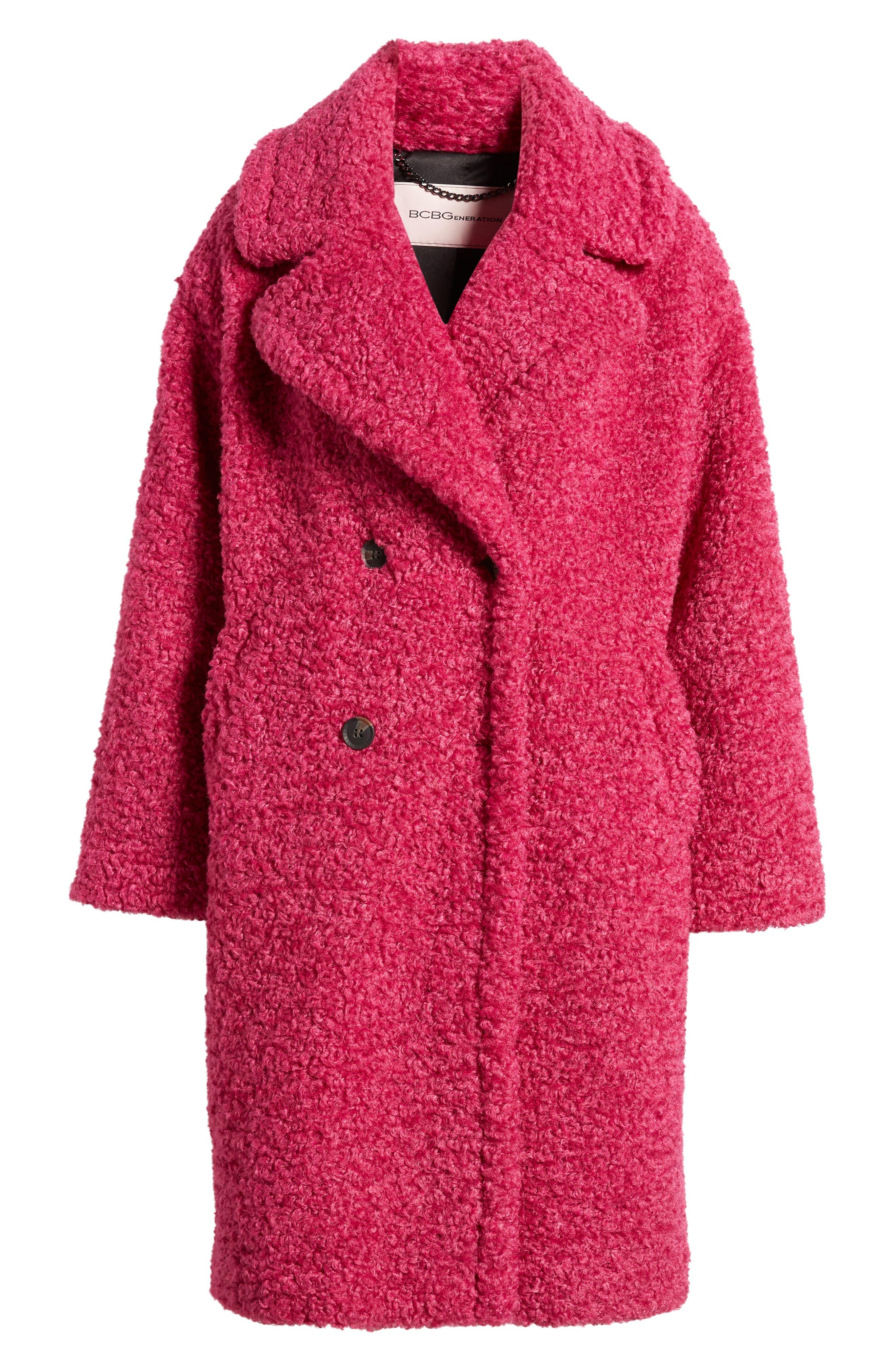BCBGMAXAZRIA Double Breasted Faux Fur Teddy Coat in Pink | Lyst