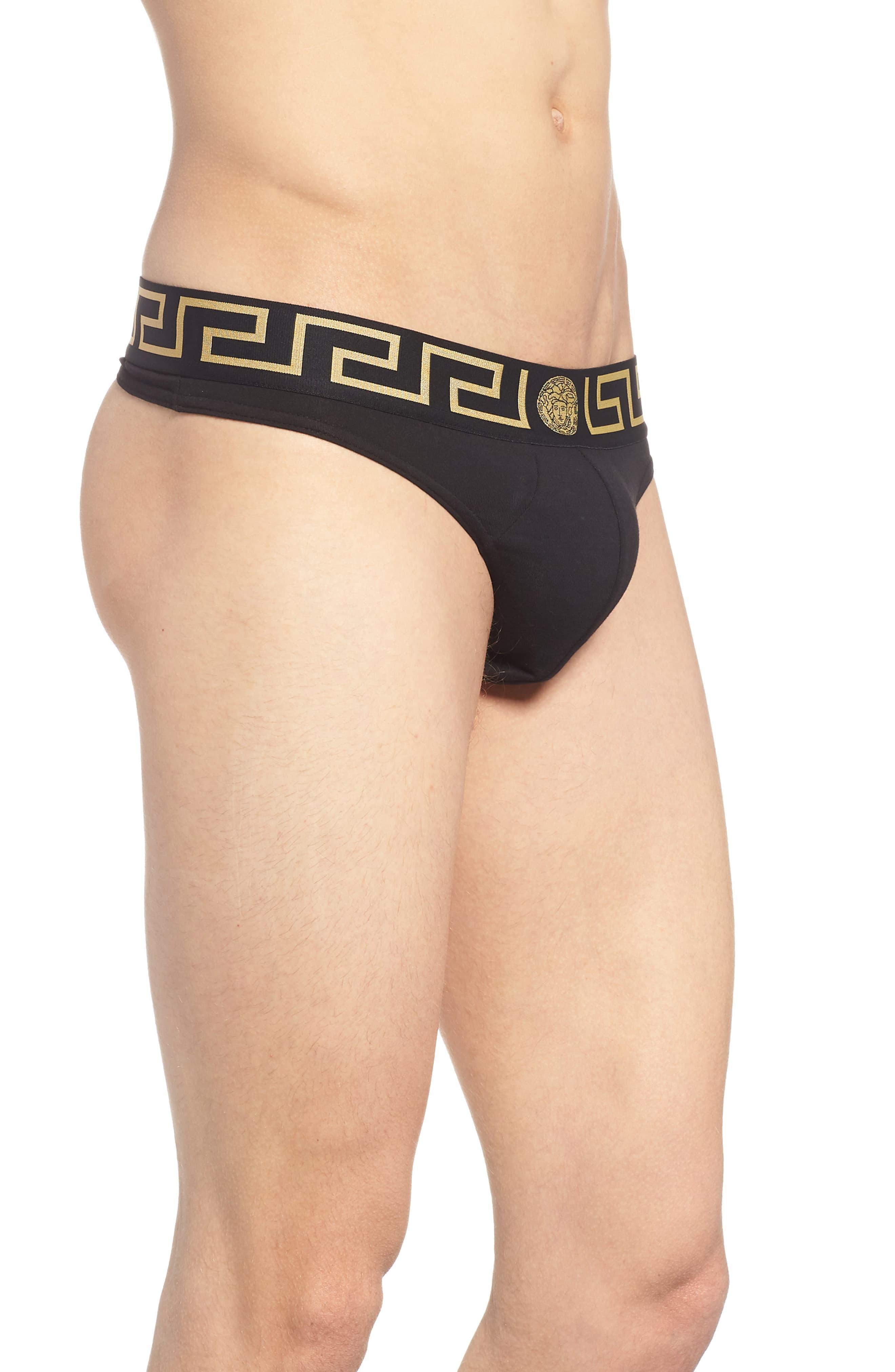 Versace Cotton Thong in Black/ Gold (Black) for Men - Lyst