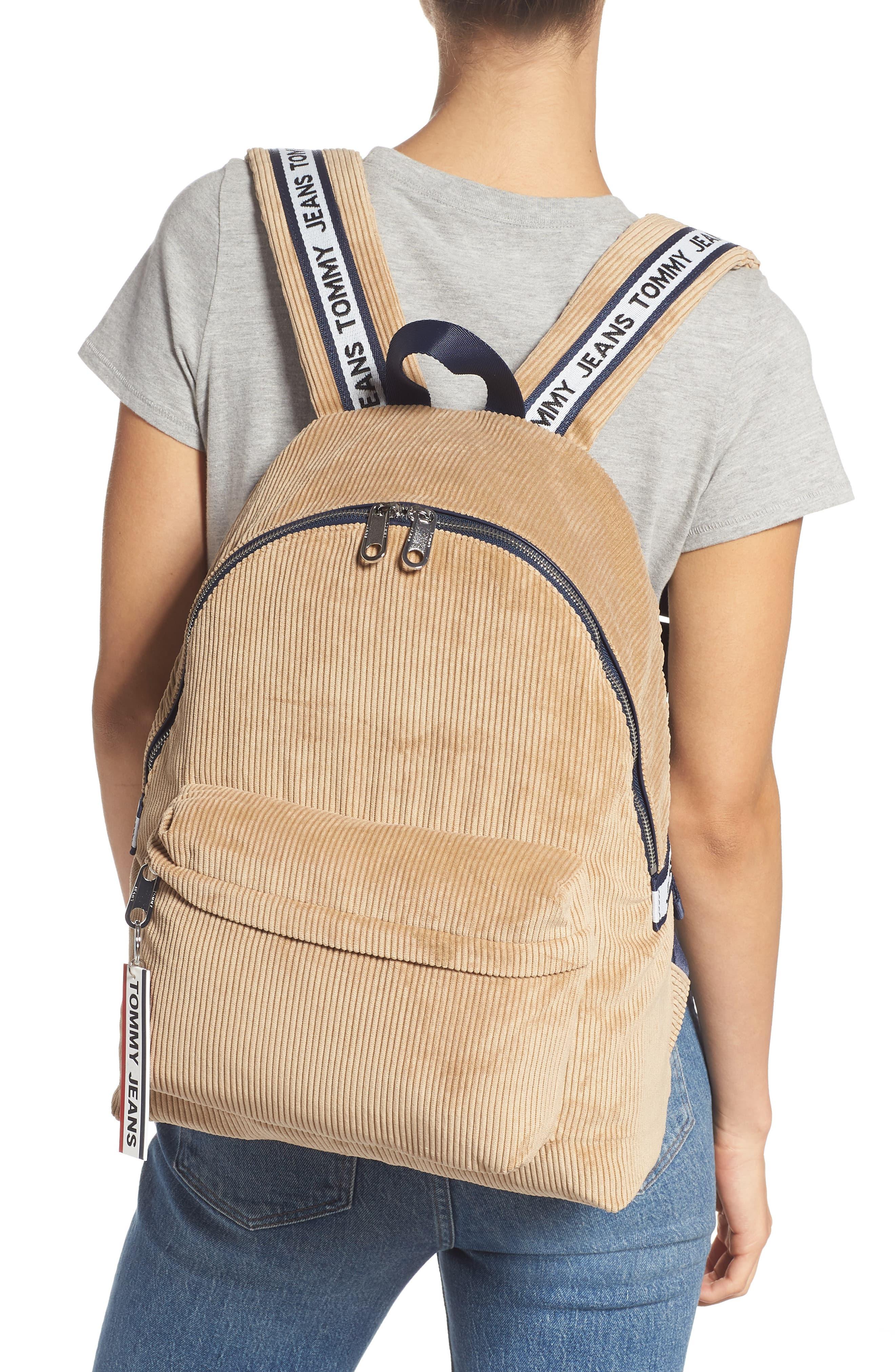 Tommy Hilfiger Logo Tape Corduroy Backpack in Natural - Lyst