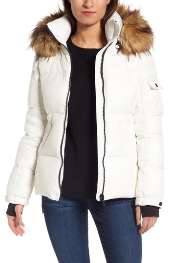 kylie faux fur trim gloss puffer jacket