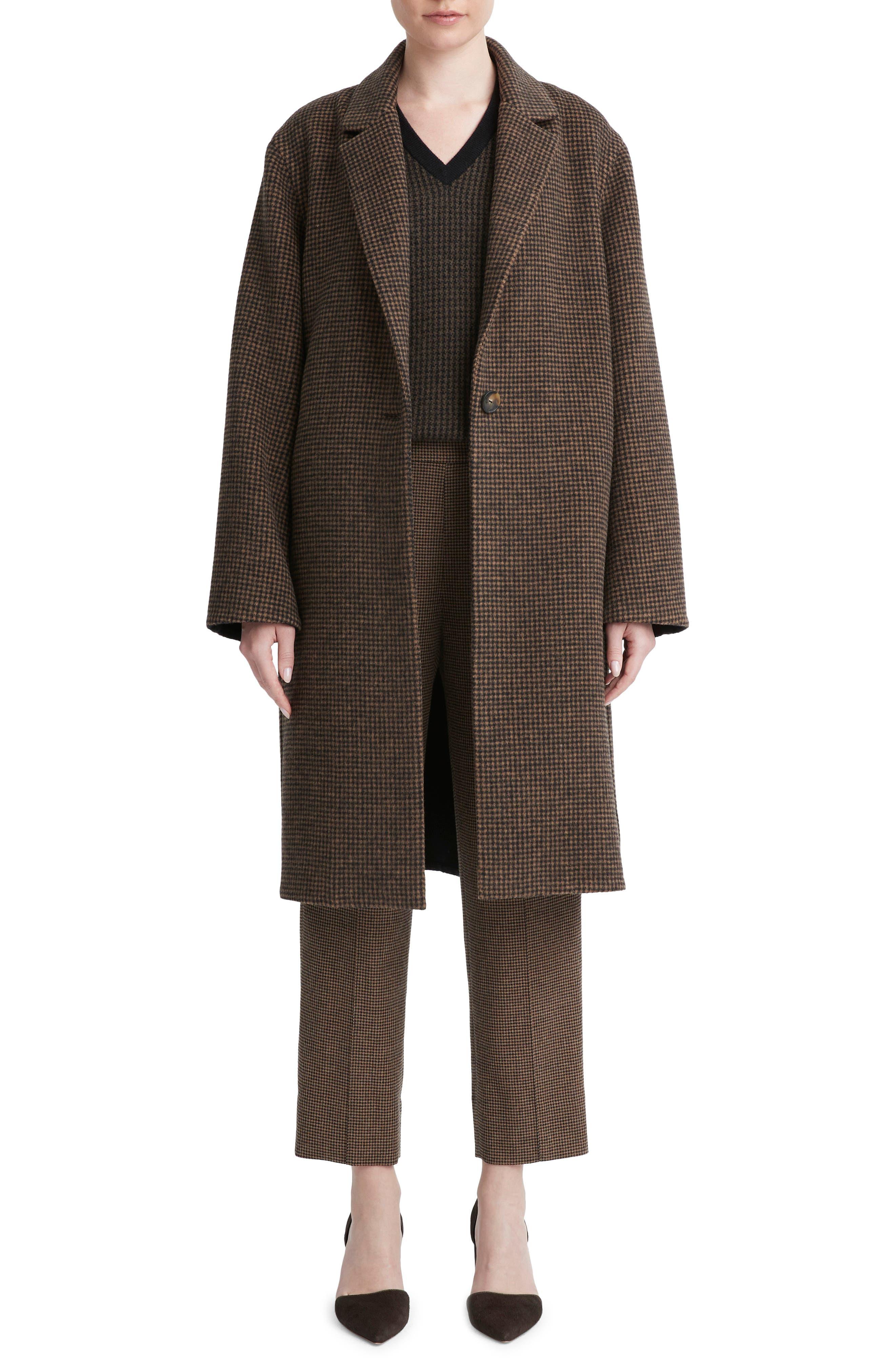 Vince check best sale plaid wool coat