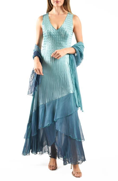 Komarov Tiered Charmeuse & Chiffon Cocktail Dress With Shawl in Blue | Lyst