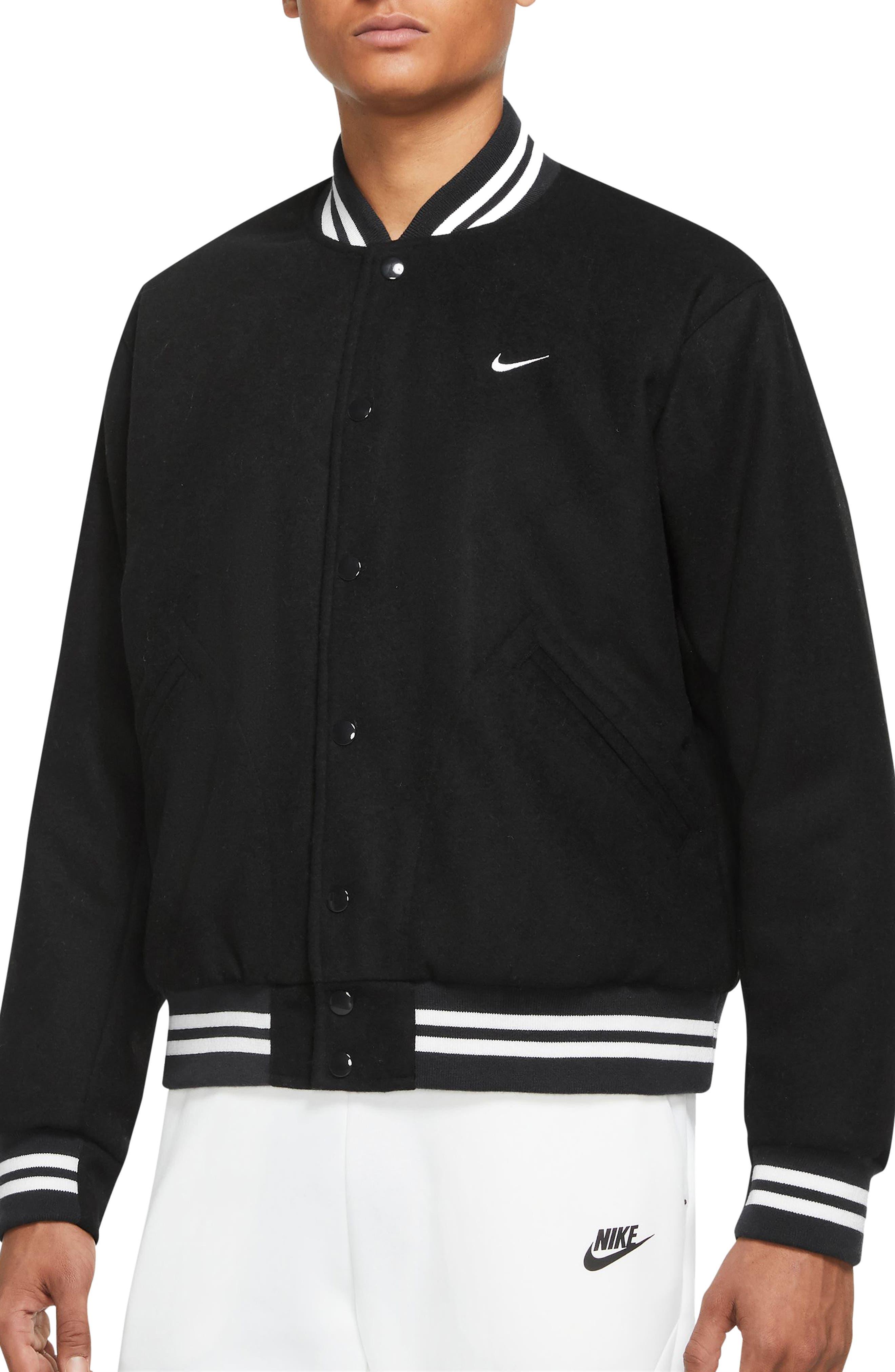 Nike Authentics Felted Varsity Jacket in Black for Men | Lyst
