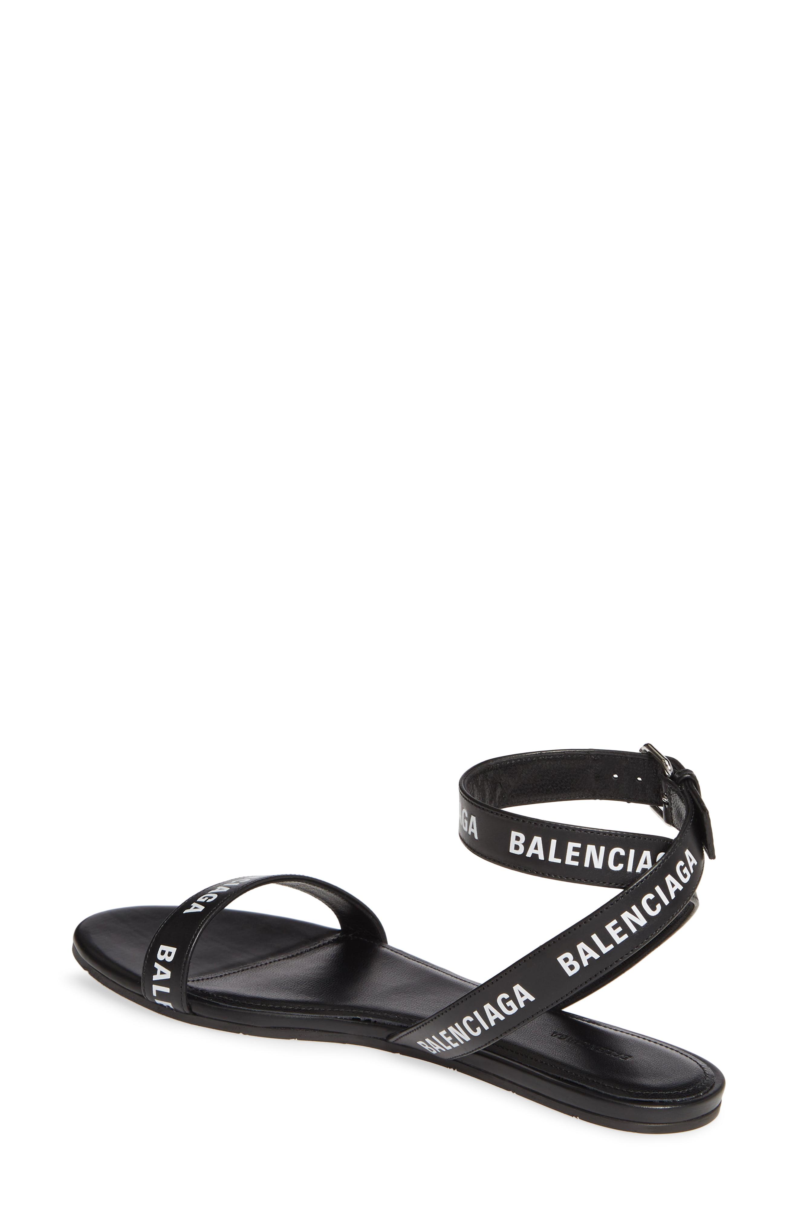 Balenciaga Leather Logo Ankle Strap Sandal in Black - Lyst