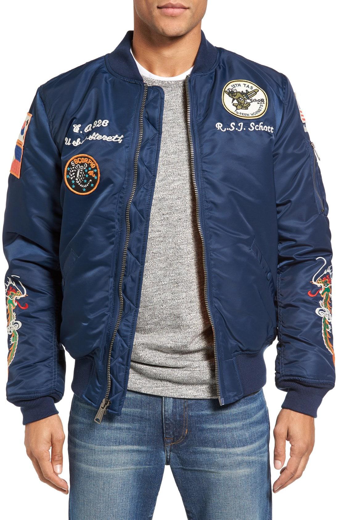Schott Nyc Synthetic Souvenir Ma 1 Flight Jacket In Navy Blue For Men Lyst