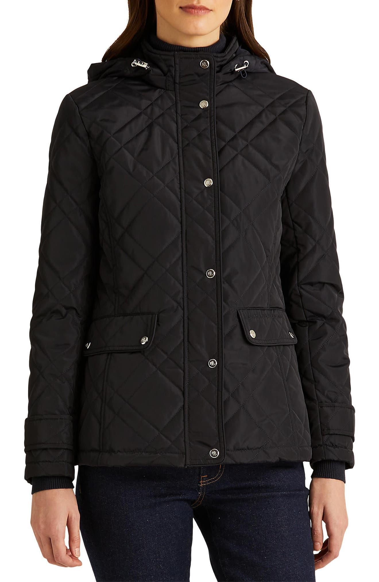 Lauren by Ralph Lauren Black Stand Collar Quilted Jacket With