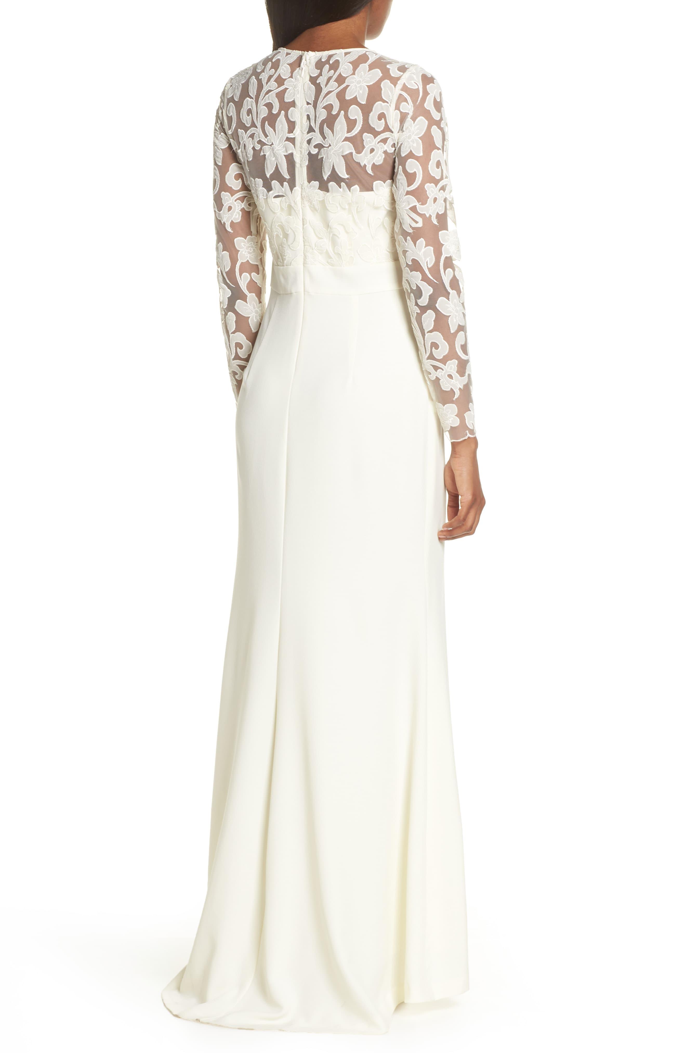 eliza j embroidered lace trumpet gown
