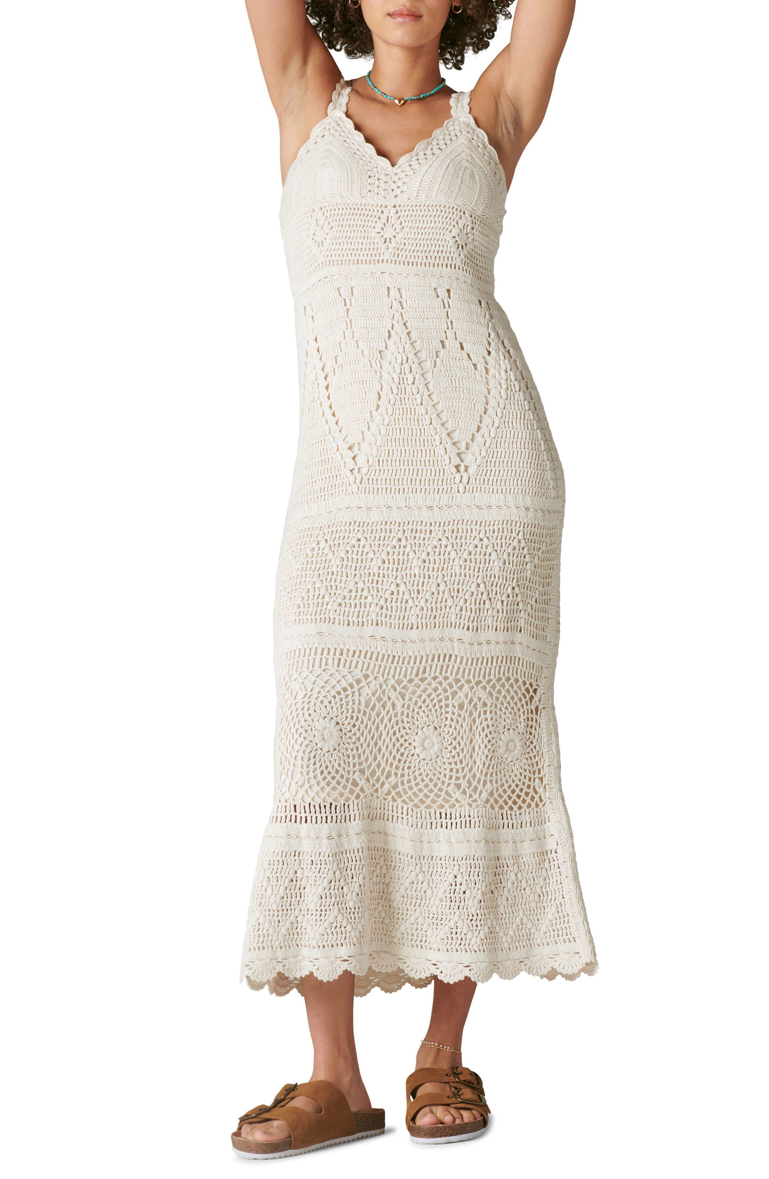 Lucky Brand Women's Cotton Crochet-Trim Maxi Dress - Macy's