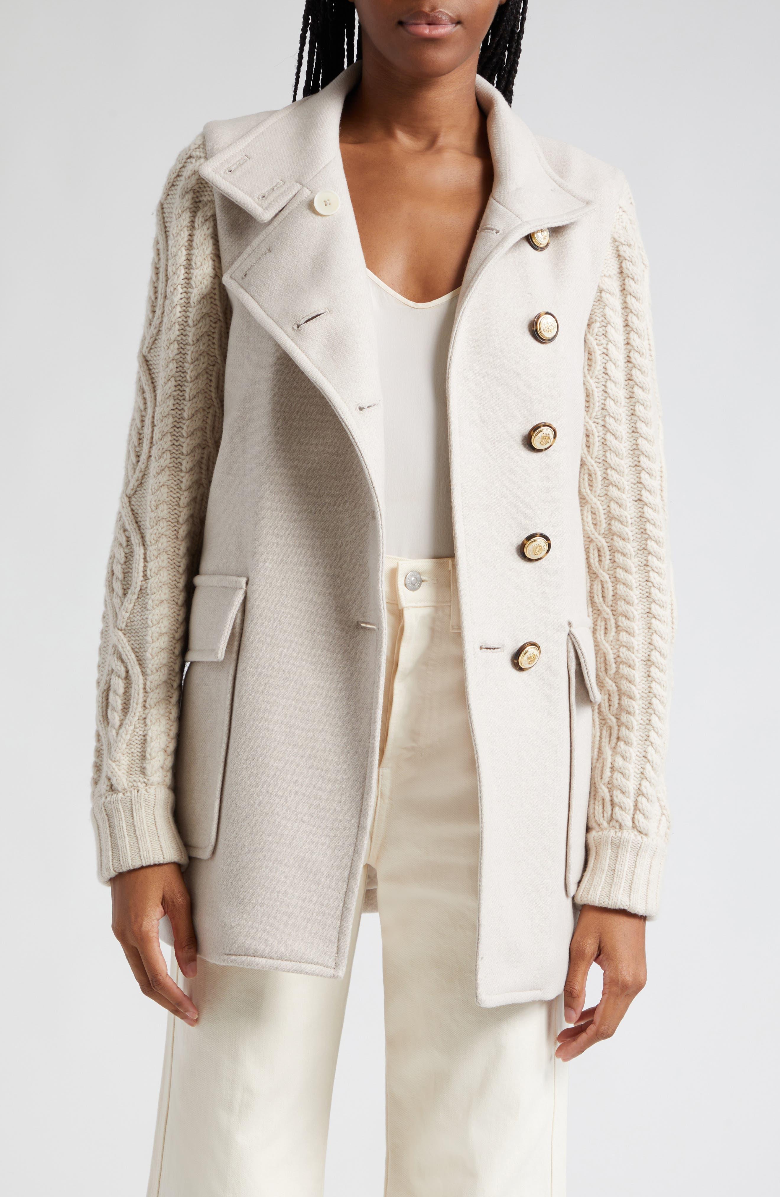 Veronica Beard Verona Asymmetric Wool Blend Coat in White