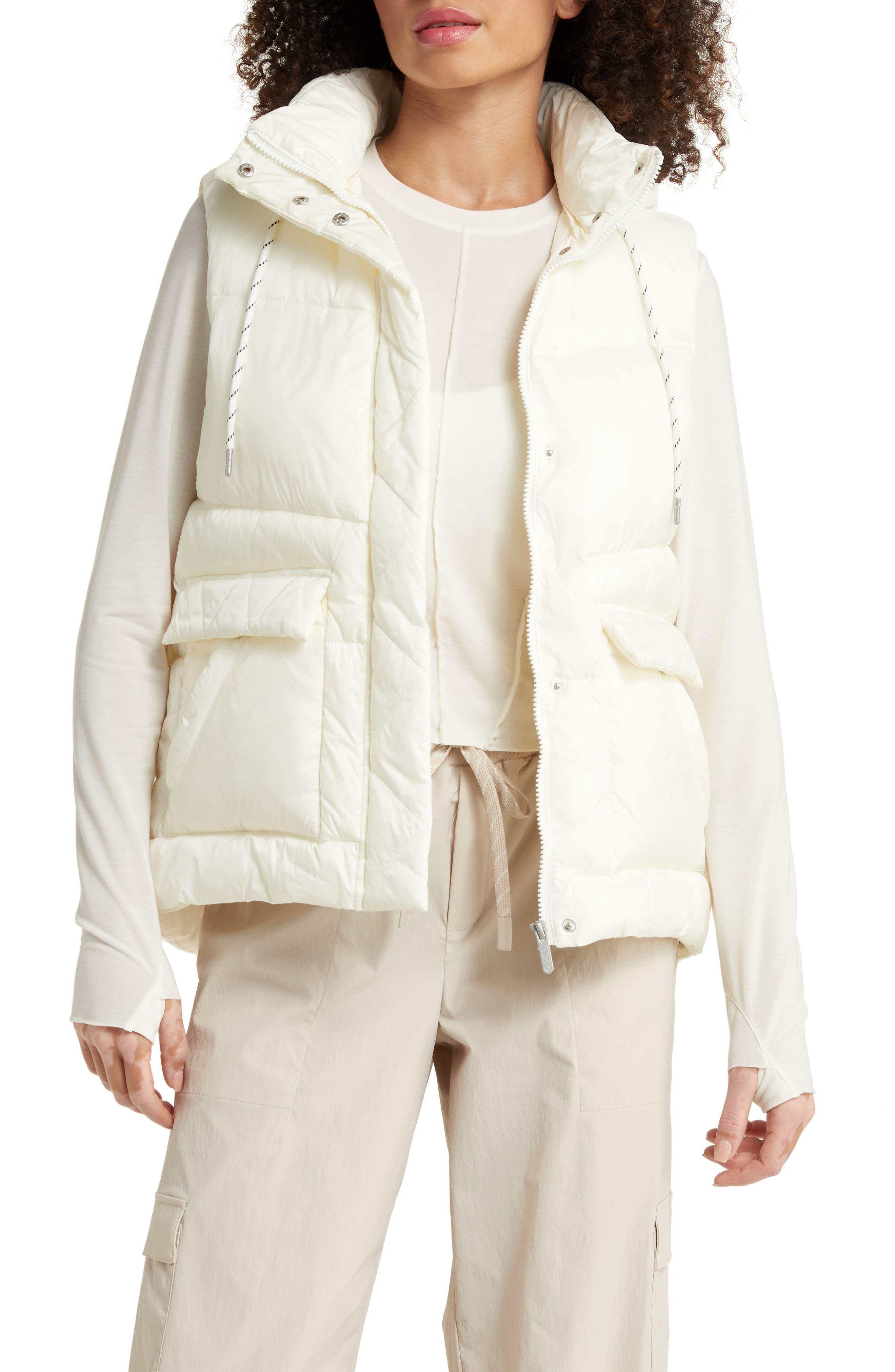 Zella Quilted Hooded Cocoon Vest in White | Lyst