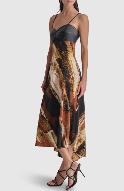 DKNY Print Faux Leather Trim Maxi Dress in Black | Lyst DKNY Print Faux Leather Trim Maxi Dress in Black | Lyst