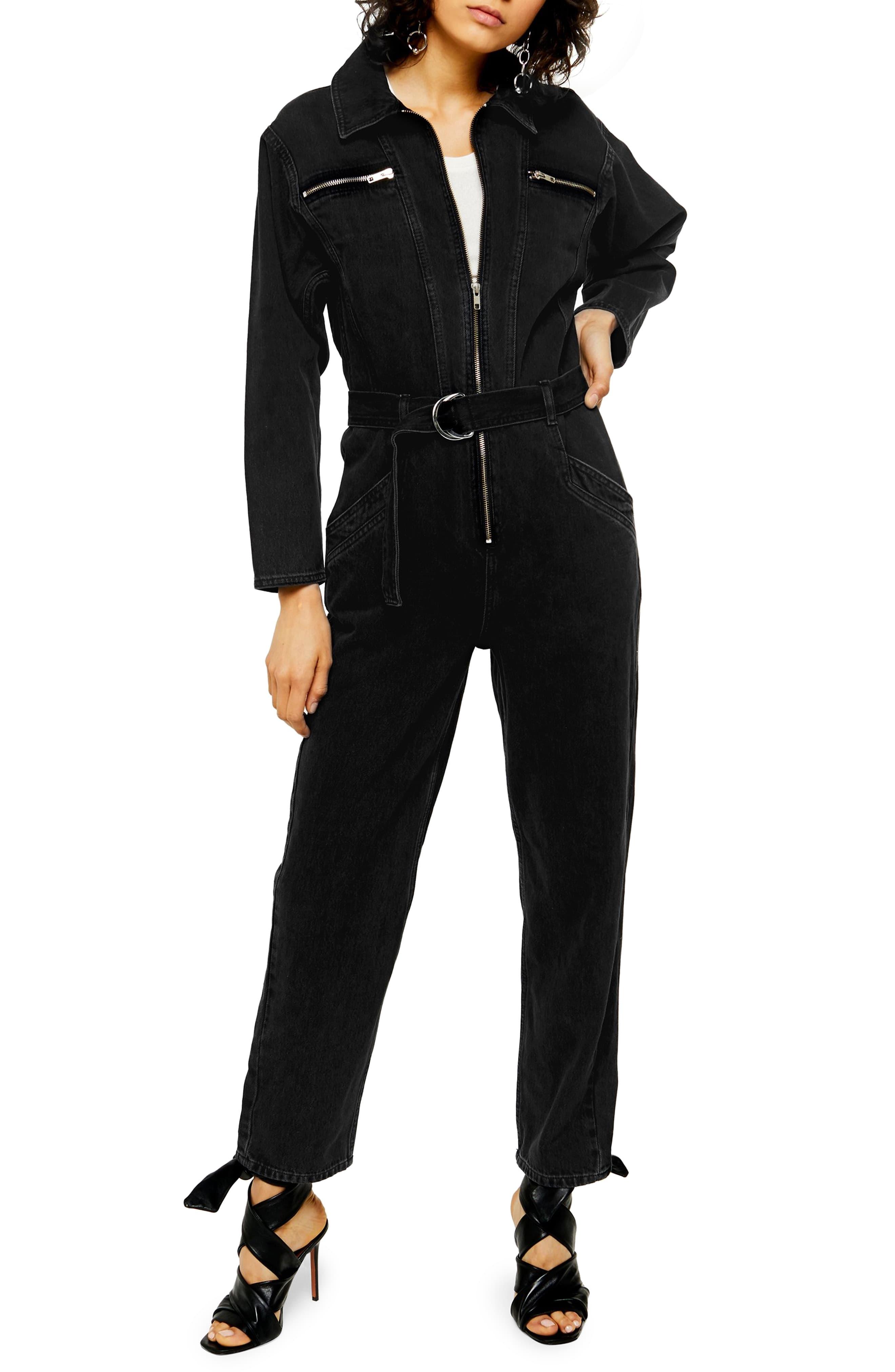 TOPSHOP Idol Black Denim Boiler Suit - Lyst