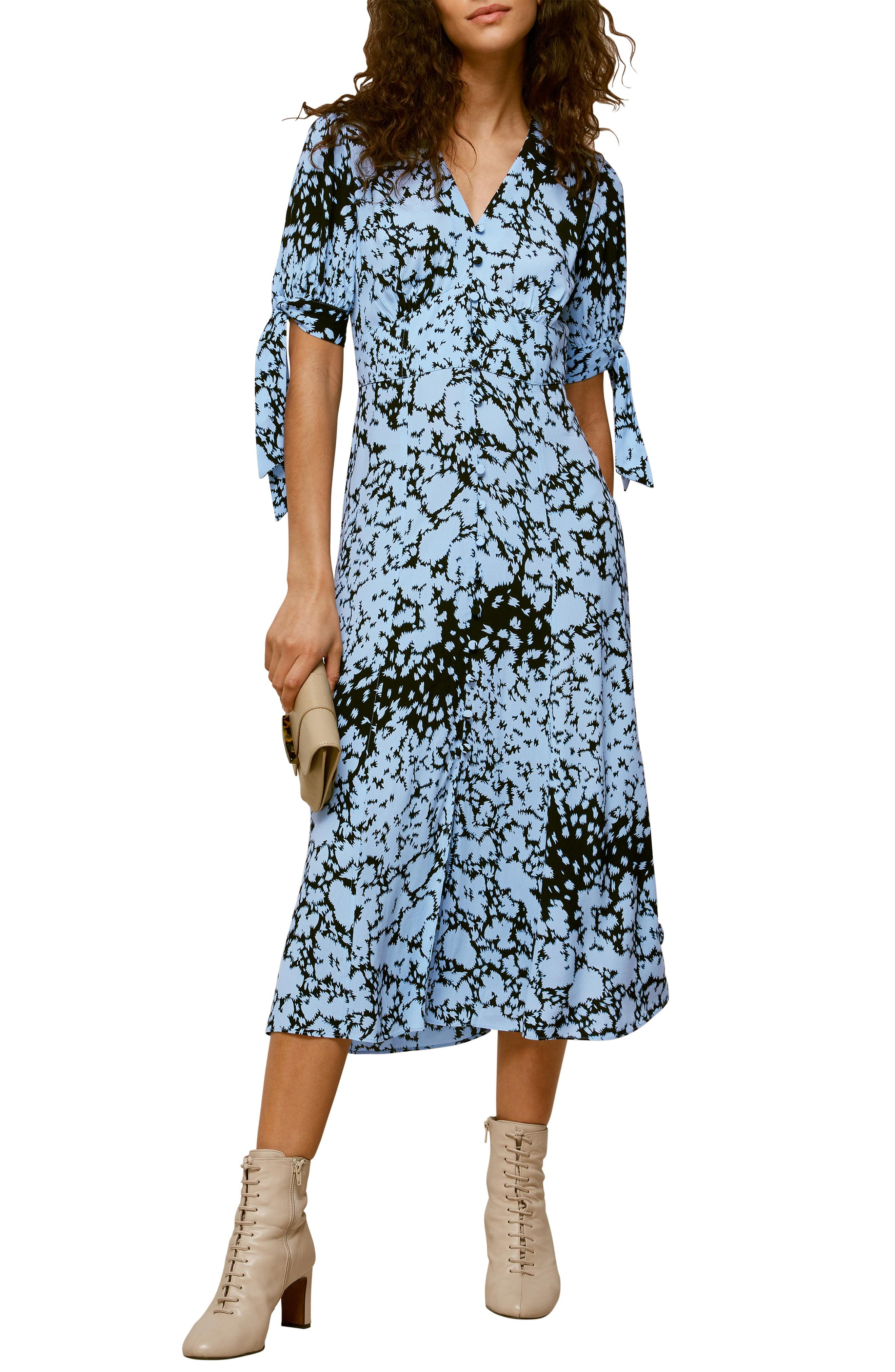 Whistles Neave Brushed Animal Print Midi Dress in Blue Lyst